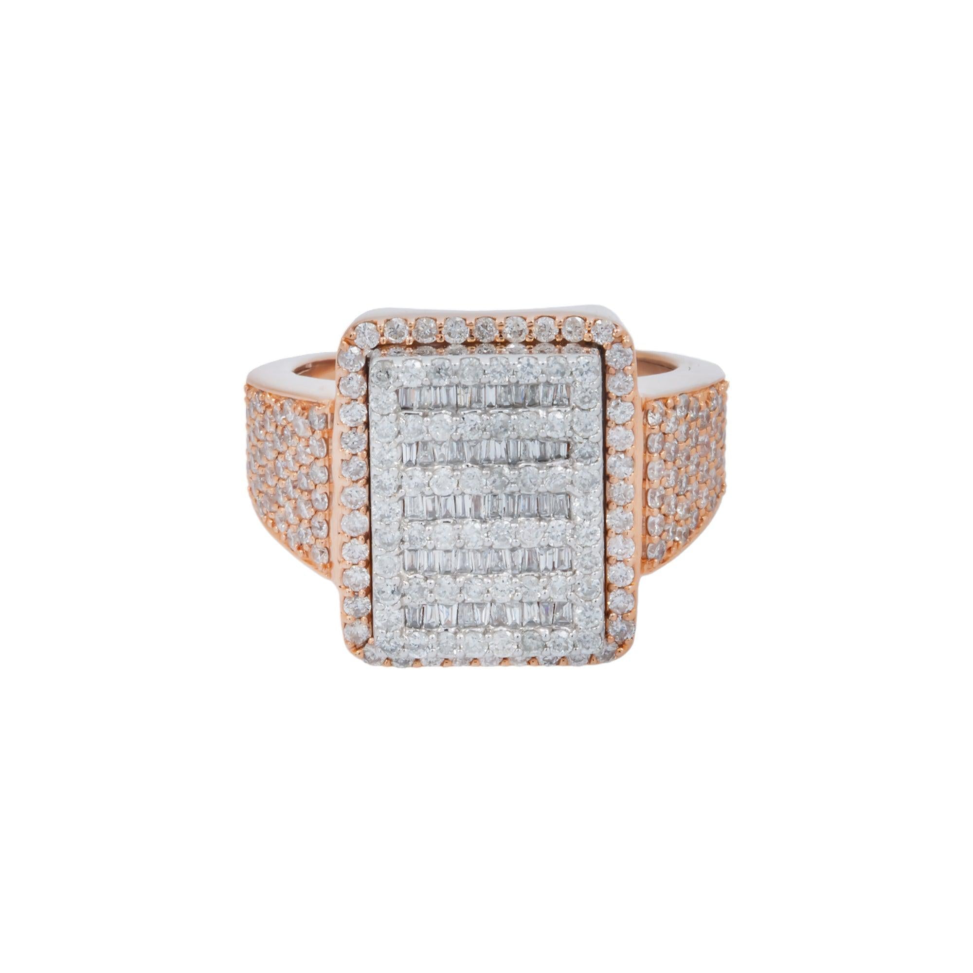 10K GOLD BAGUETTE AND ROUND DIAMOND SQUARE STATEMENT RING 2.50 CT