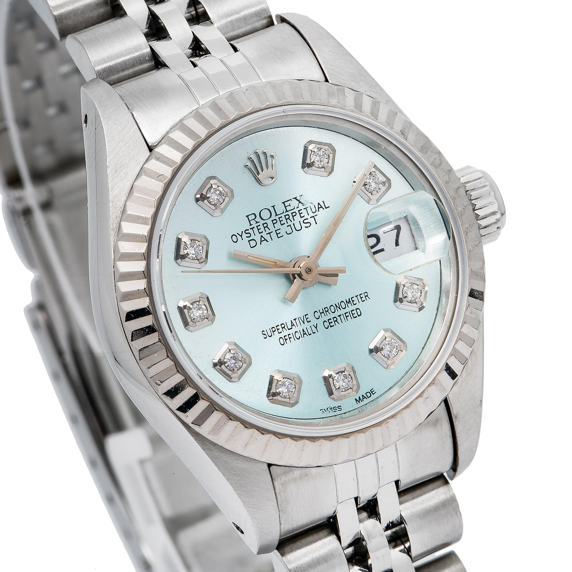Rolex Datejust 26MM 6917 Ice Blue Diamond Dial Fluted Bezel Stainless Steel Jubilee Bracelet