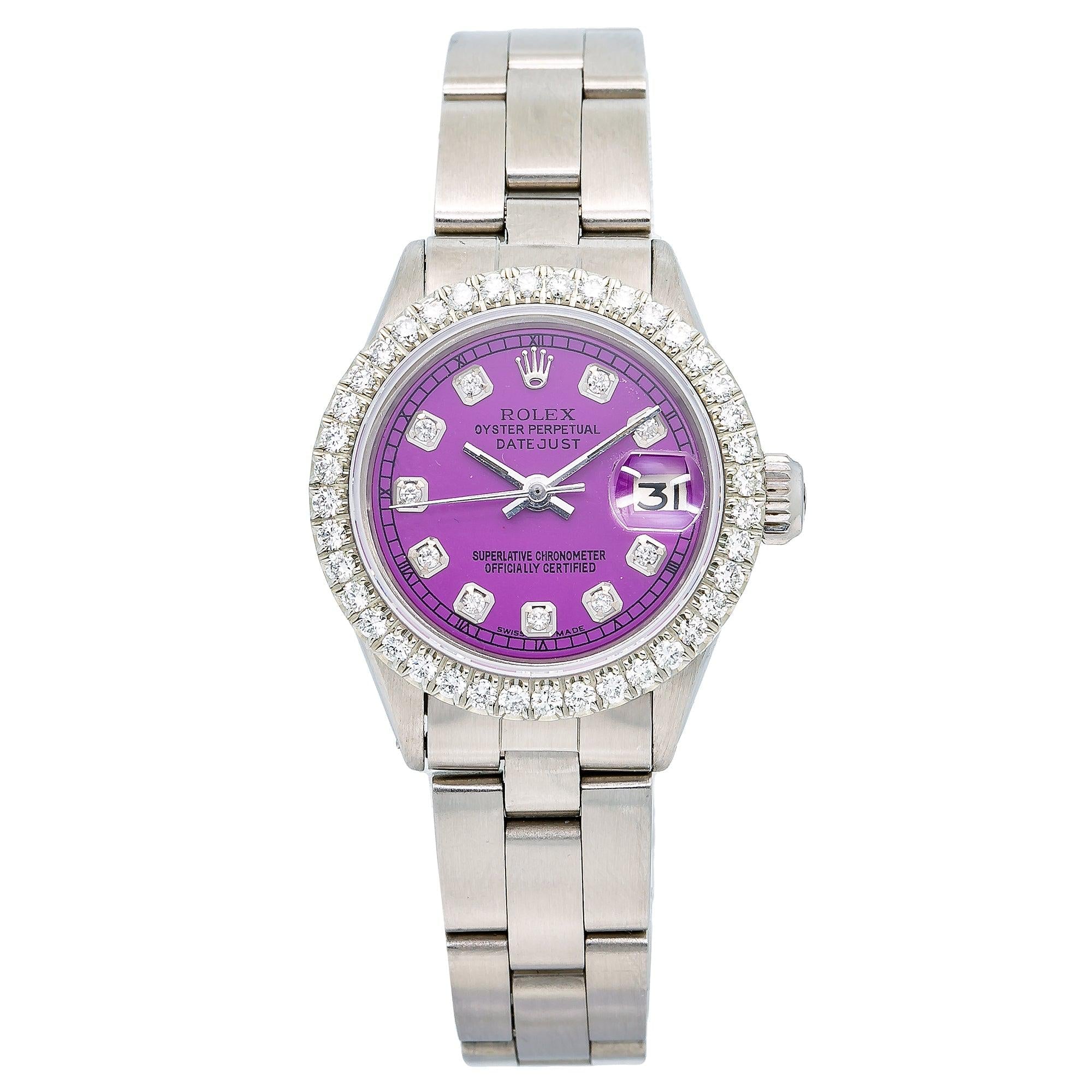 Rolex Datejust 26MM 69160 Purple Diamond Dial Diamond Bezel Stainless Steel Oyster Bracelet