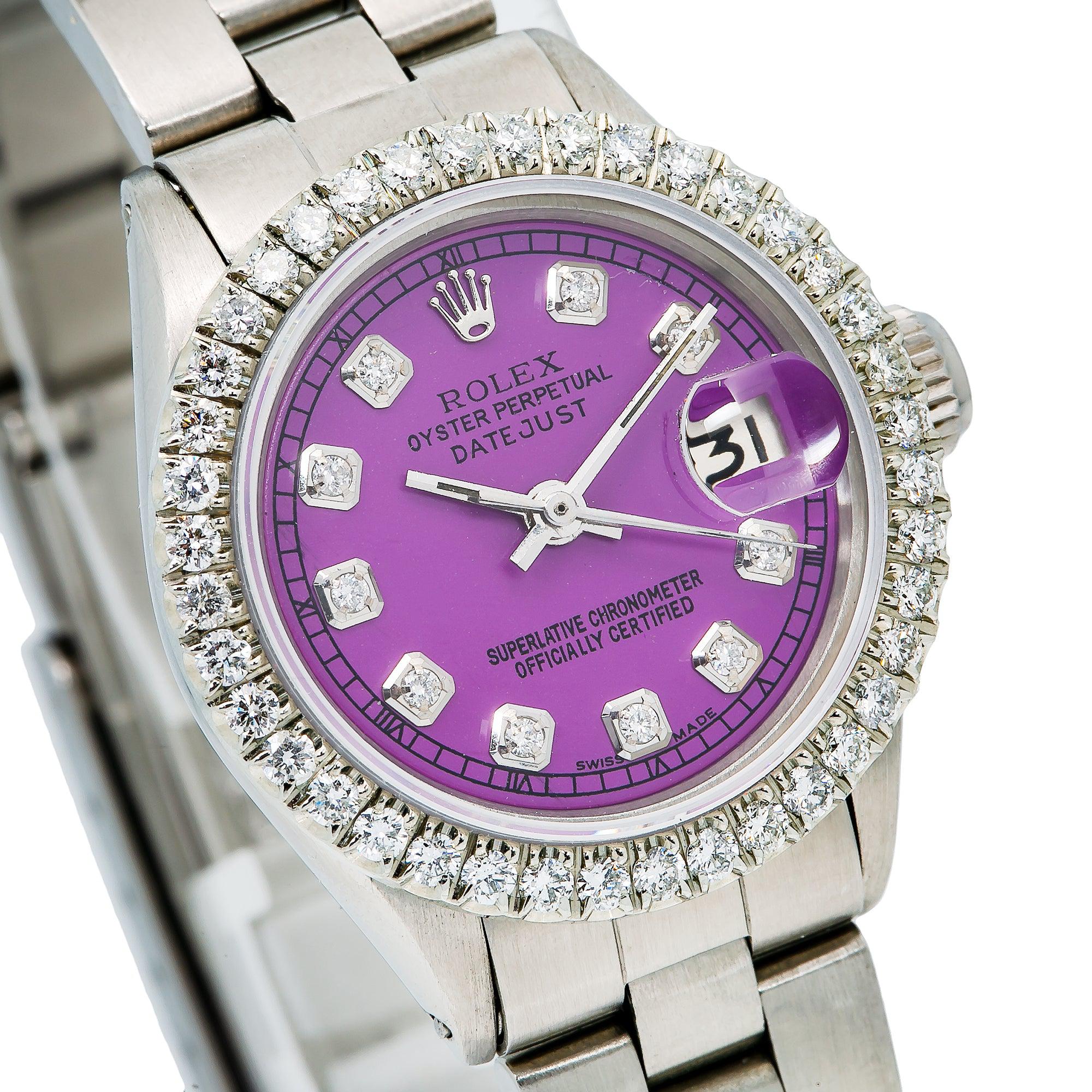 Rolex Datejust 26MM 69160 Purple Diamond Dial Diamond Bezel Stainless Steel Oyster Bracelet