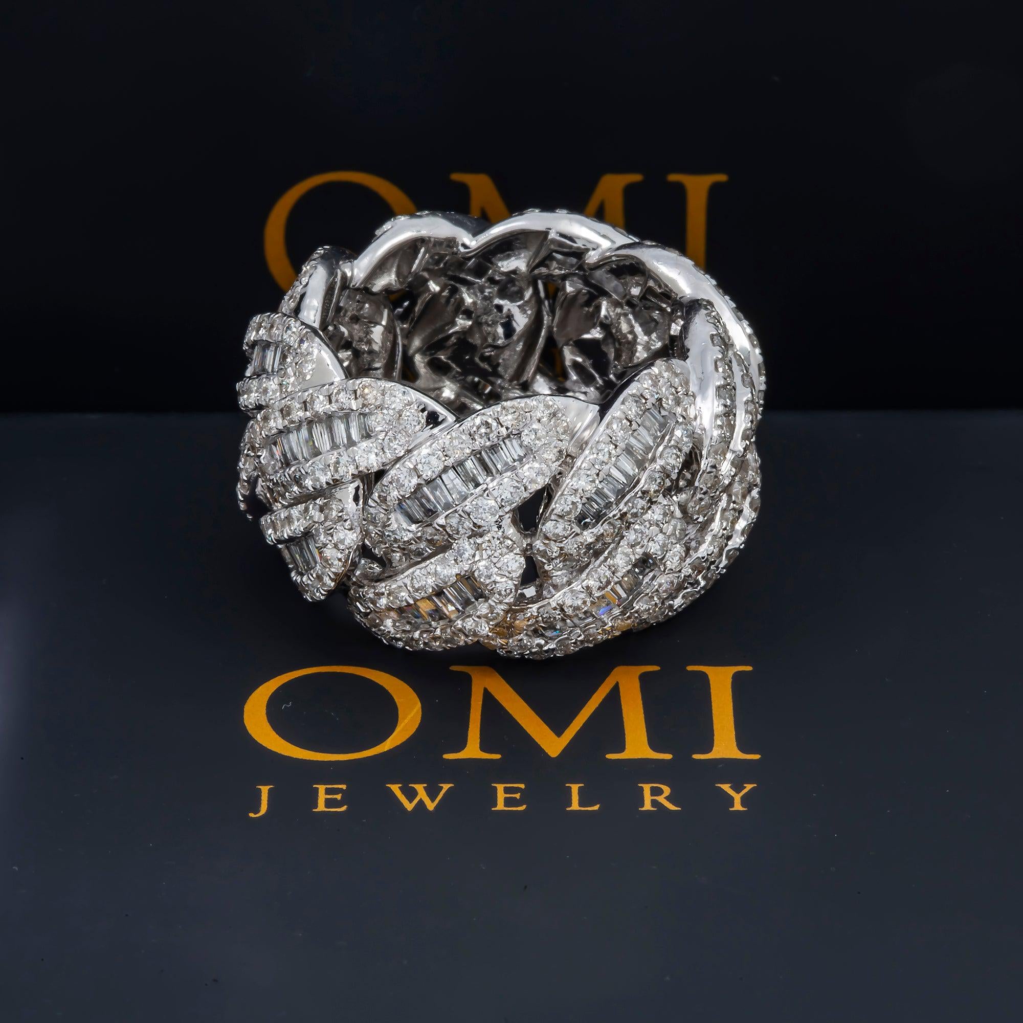 10K GOLD BAGUETTE AND ROUND DIAMOND CUBAN LINK RING 6.00 CT