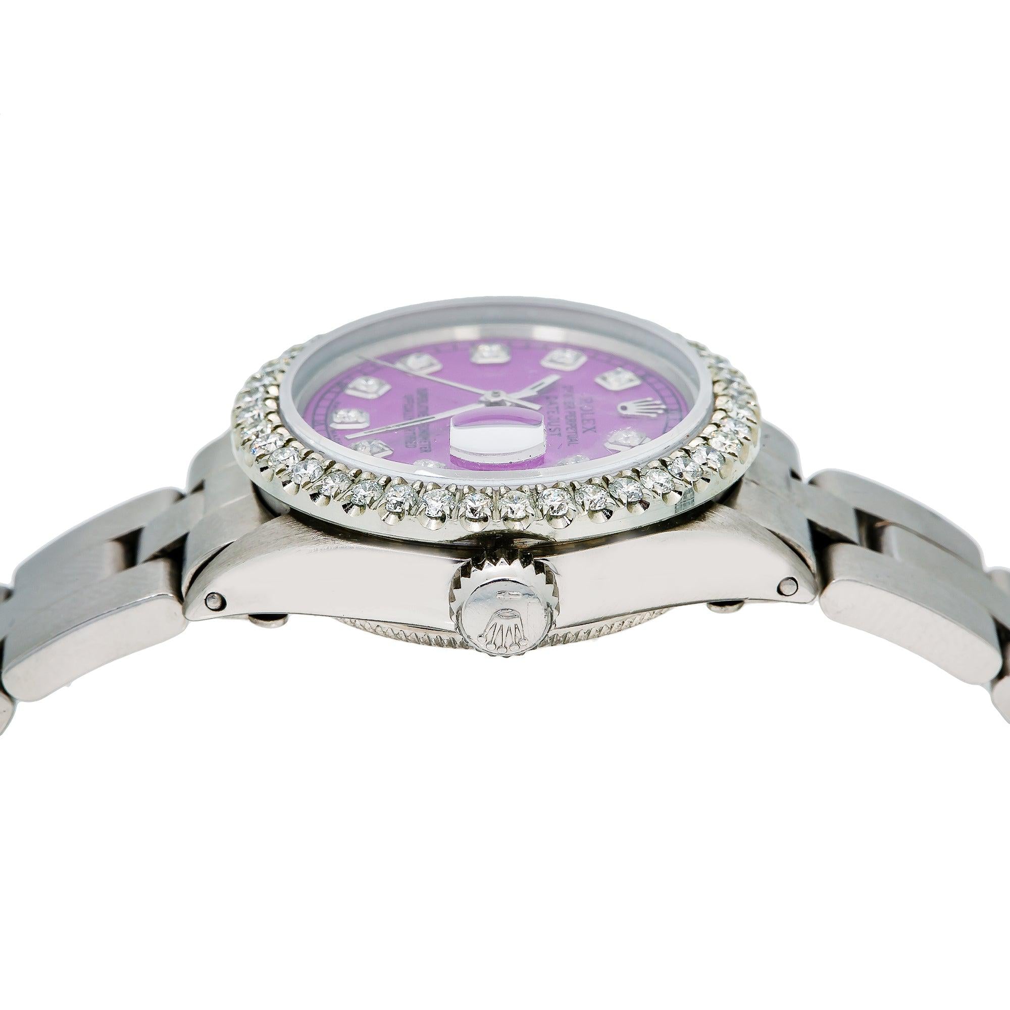 Rolex Datejust 26MM 69160 Purple Diamond Dial Diamond Bezel Stainless Steel Oyster Bracelet