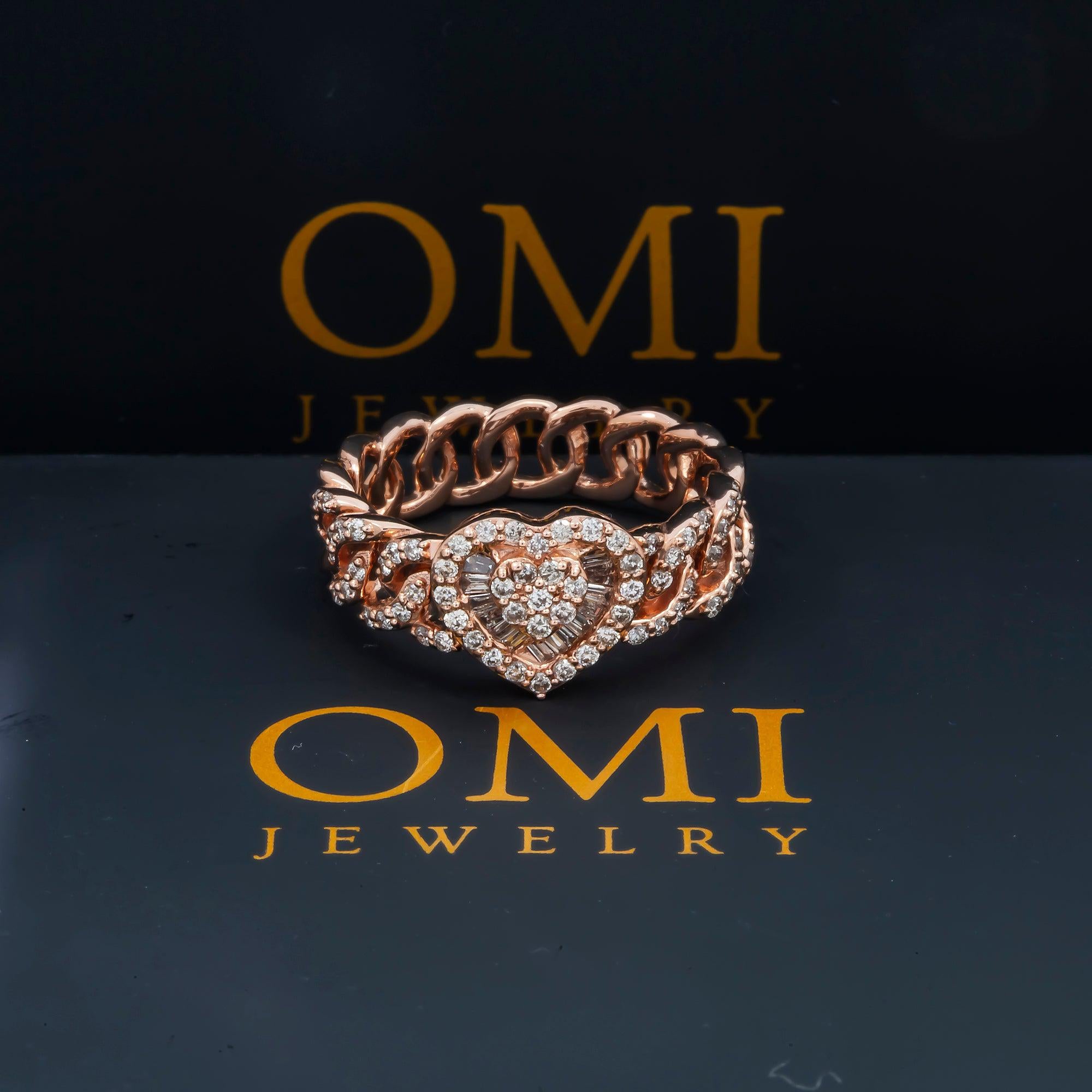 14K GOLD BAGUETTE AND ROUND DIAMOND OPEN LINK HEART RING 0.50 CT