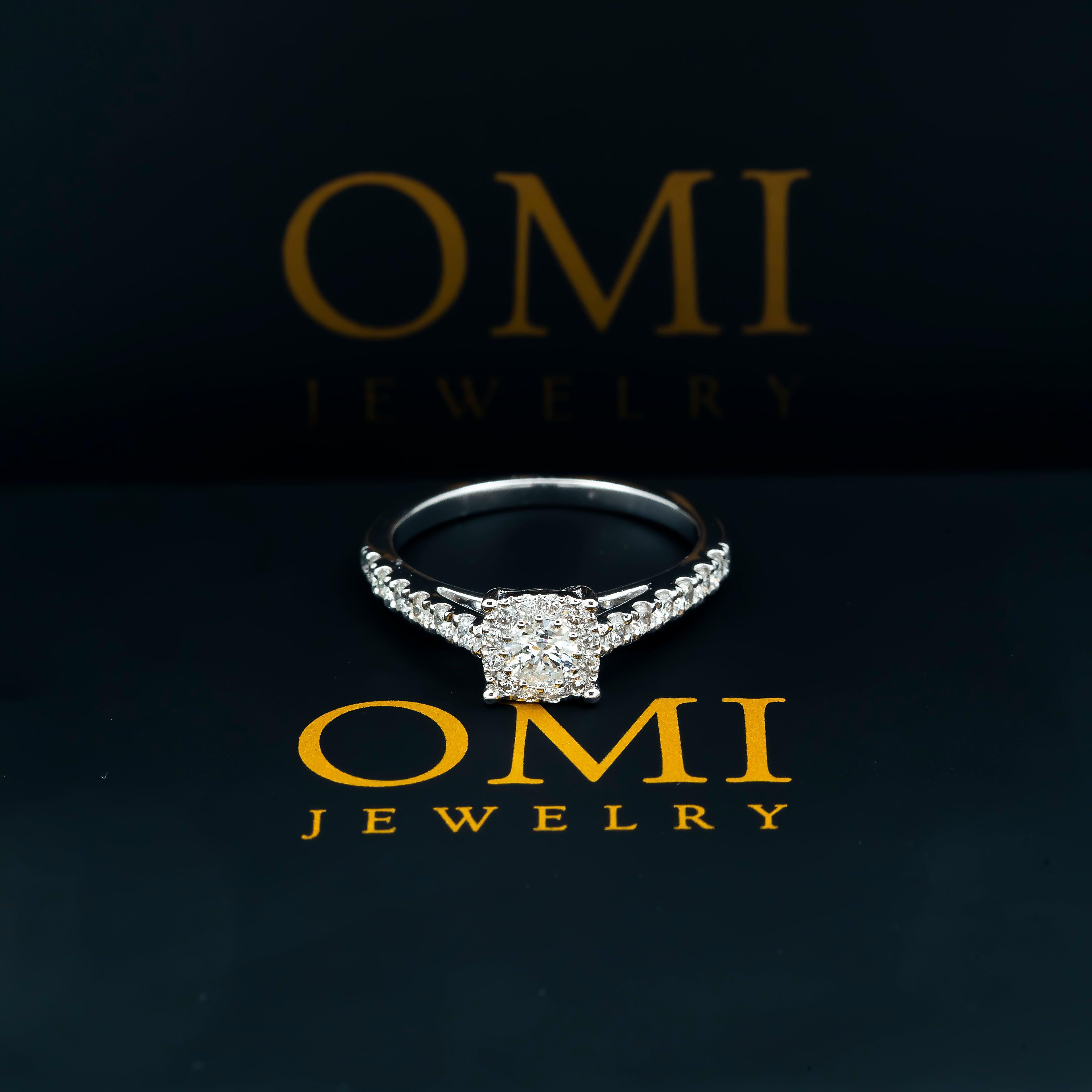 14K GOLD DIAMOND SINGLE HALO ENGAGEMENT RING 0.75 CT