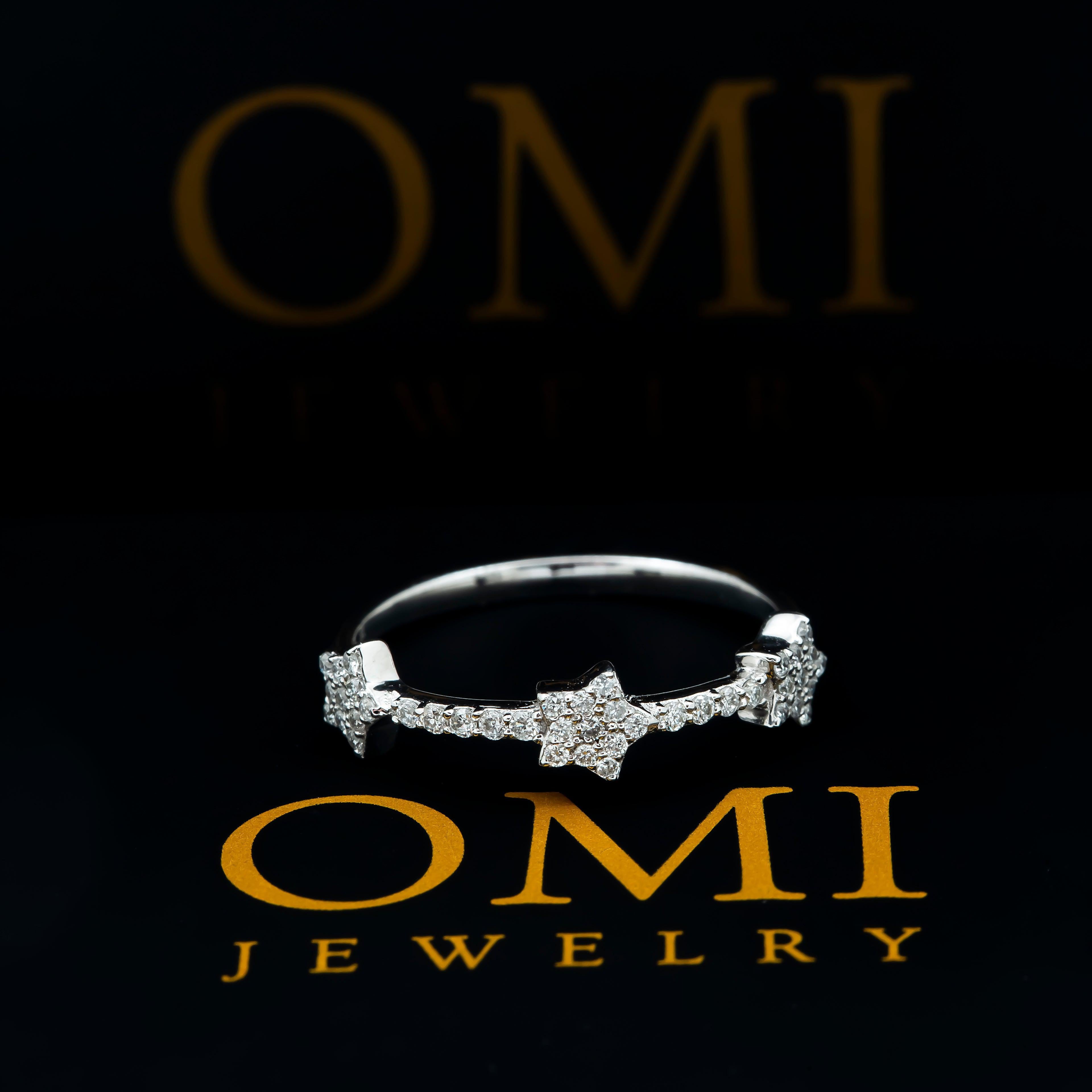 14K GOLD DIAMOND FANCY BAND STARS RING 0.20 CT