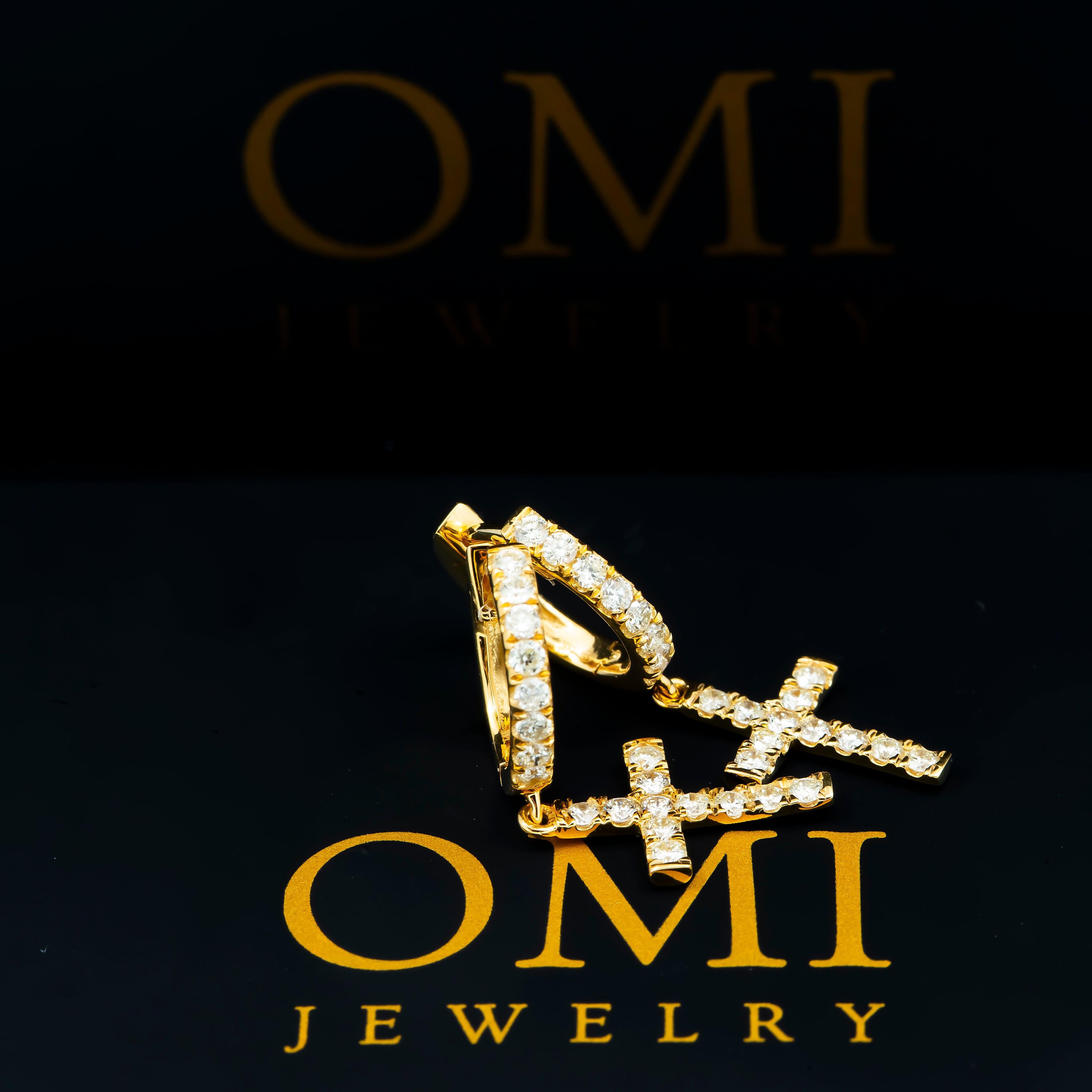 14K GOLD DIAMOND DANGLING CROSS EARRINGS 0.65 CTW