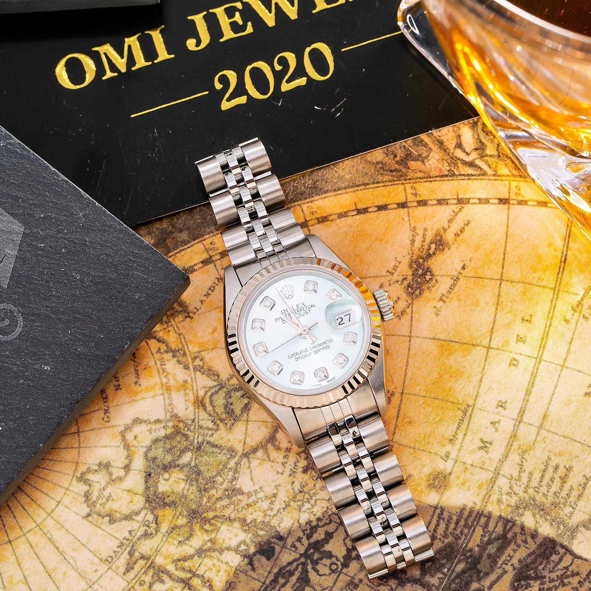 Rolex Datejust 26MM 6917 Ice Blue Diamond Dial Fluted Bezel Stainless Steel Jubilee Bracelet