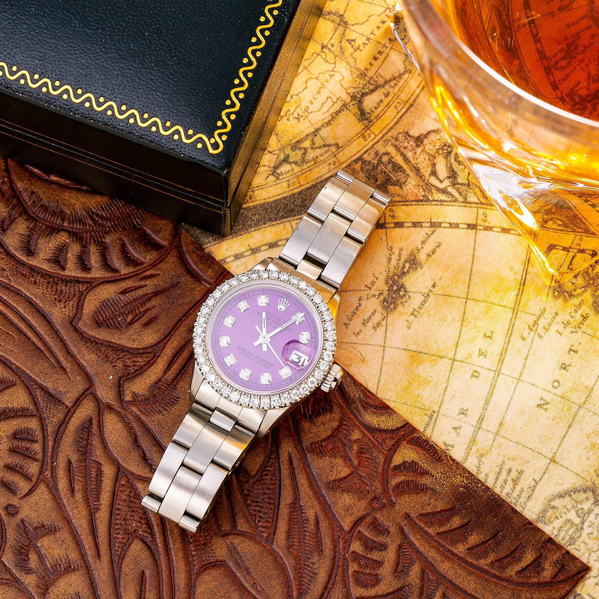 Rolex Datejust 26MM 69160 Purple Diamond Dial Diamond Bezel Stainless Steel Oyster Bracelet