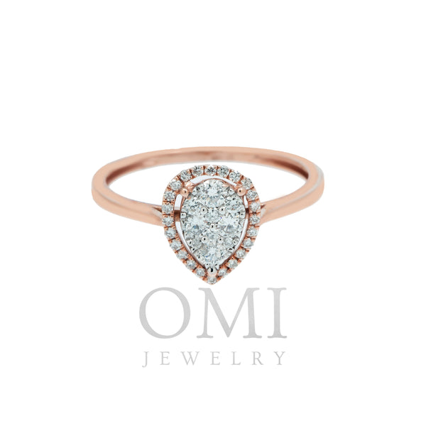 14K GOLD DIAMOND PEAR CLUSTER RING WITH HALO 0.35 CT