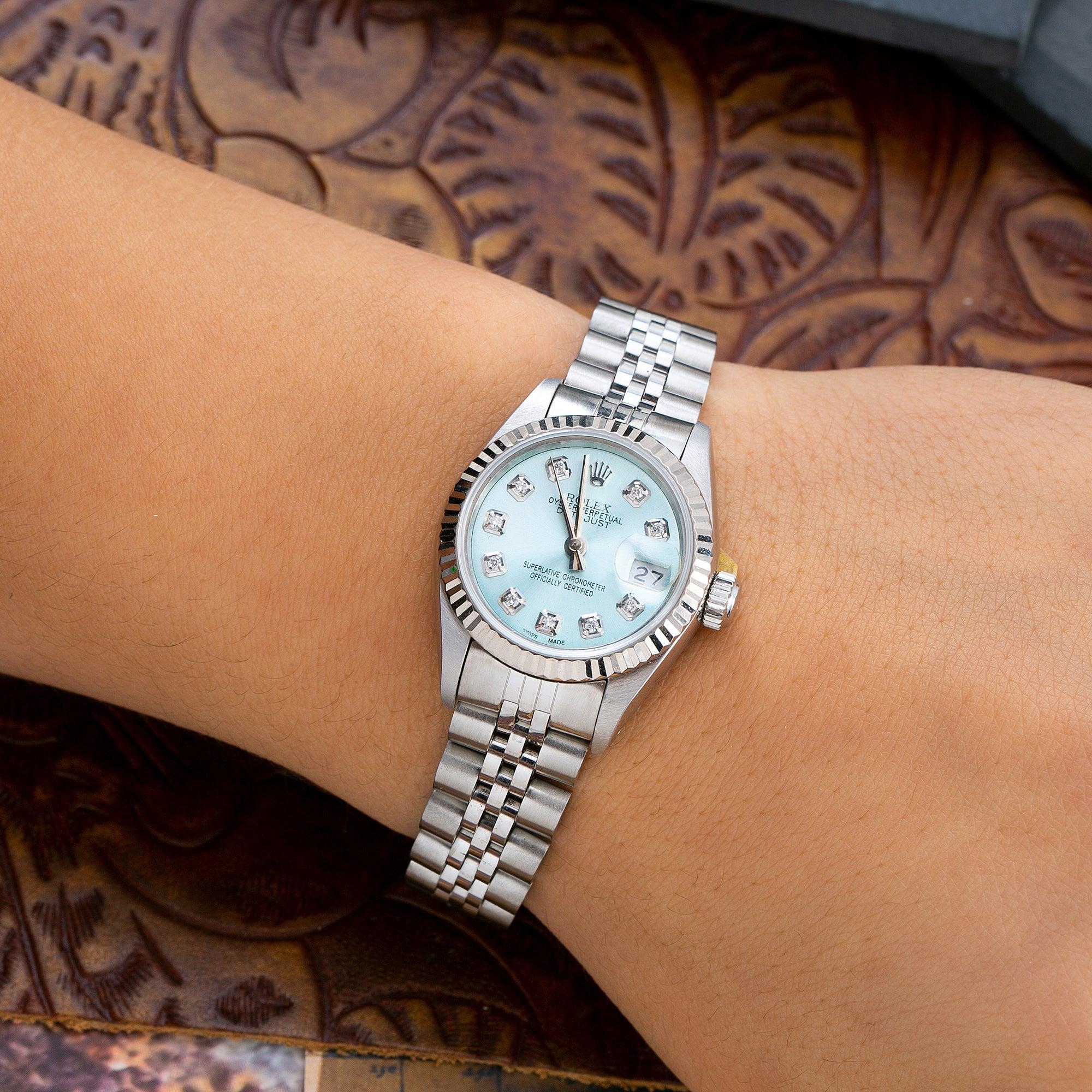 Rolex Datejust 26MM 6917 Ice Blue Diamond Dial Fluted Bezel Stainless Steel Jubilee Bracelet
