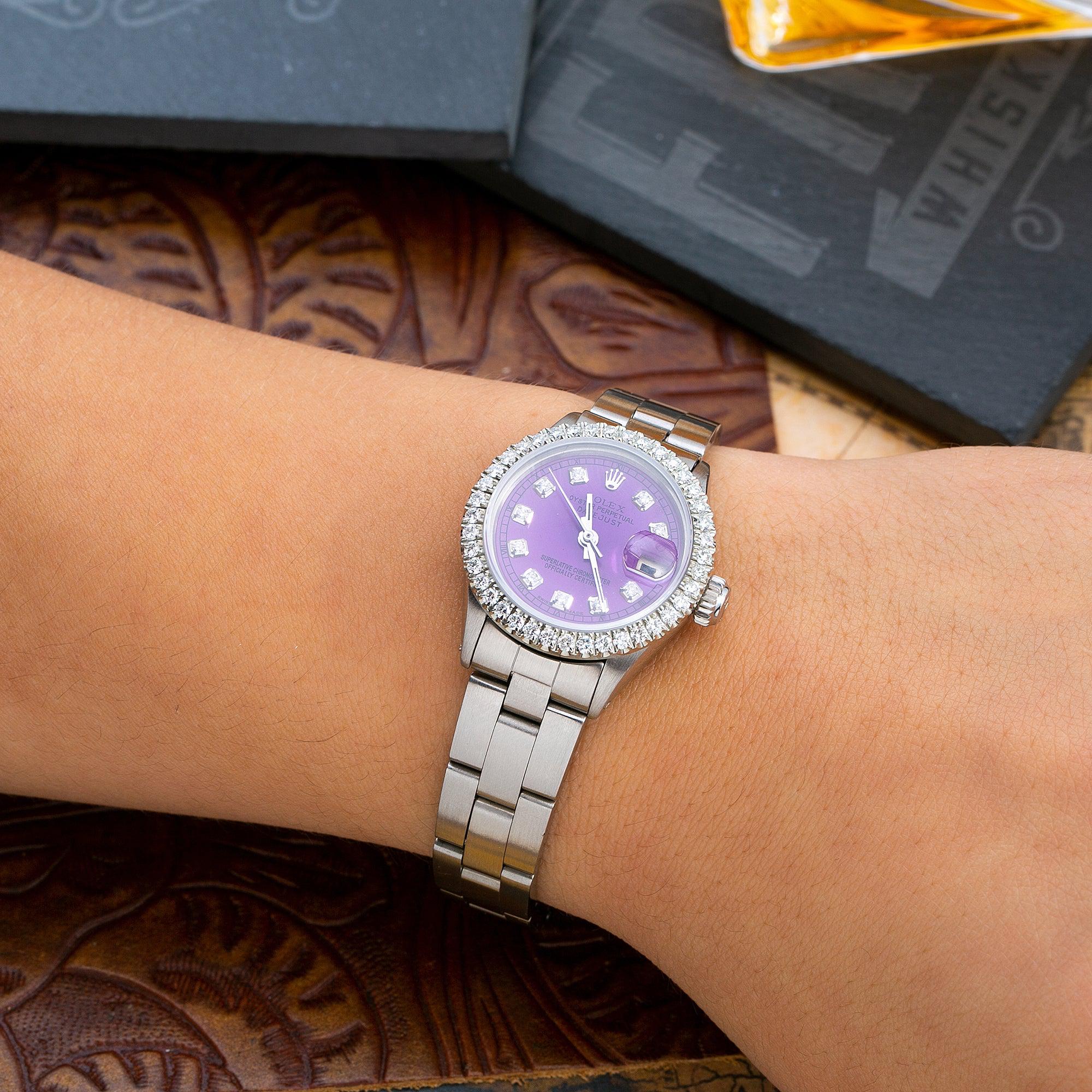 Rolex Datejust 26MM 69160 Purple Diamond Dial Diamond Bezel Stainless Steel Oyster Bracelet