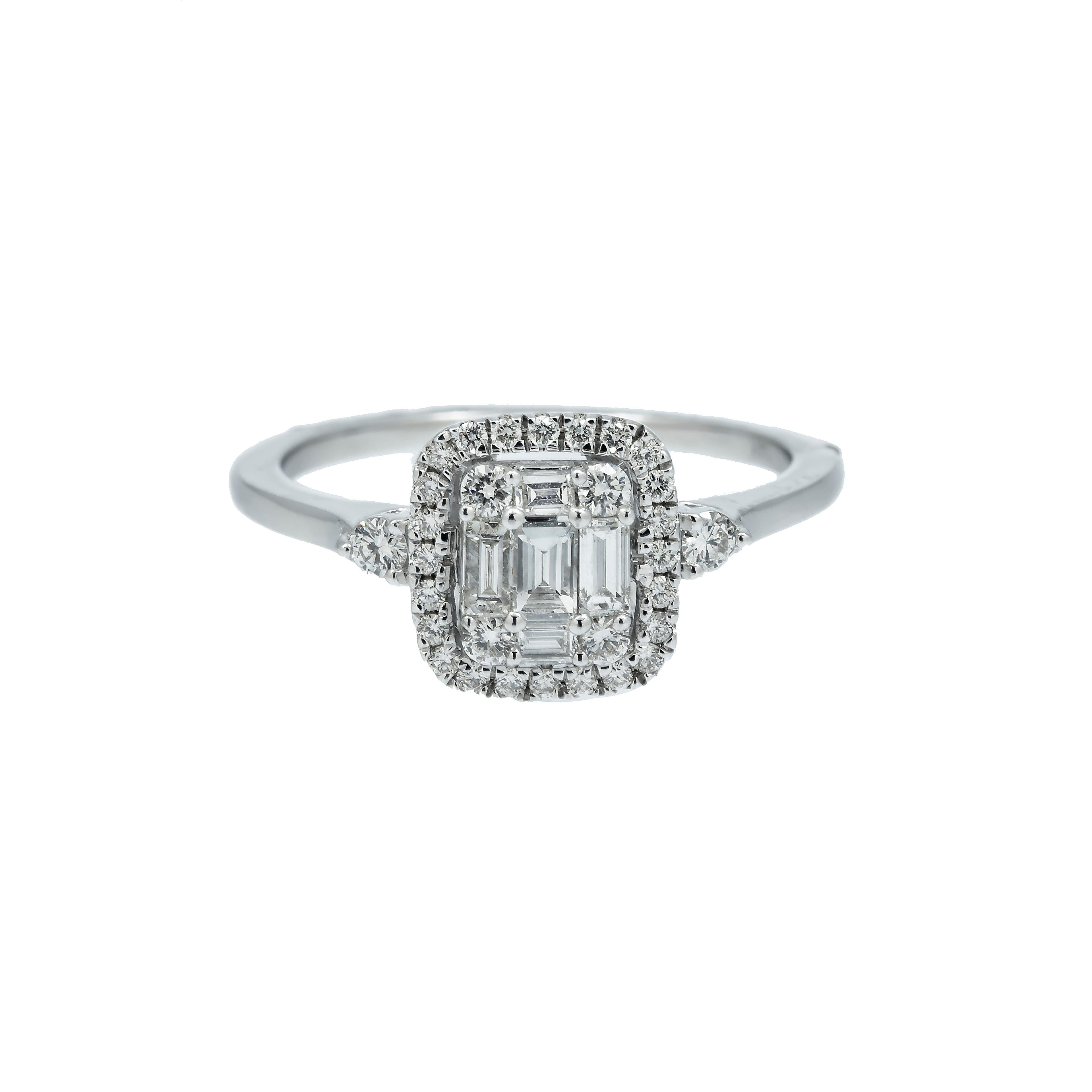 14K GOLD BAGUETTE DIAMOND BRIDAL RING WITH HALO 0.55 CT