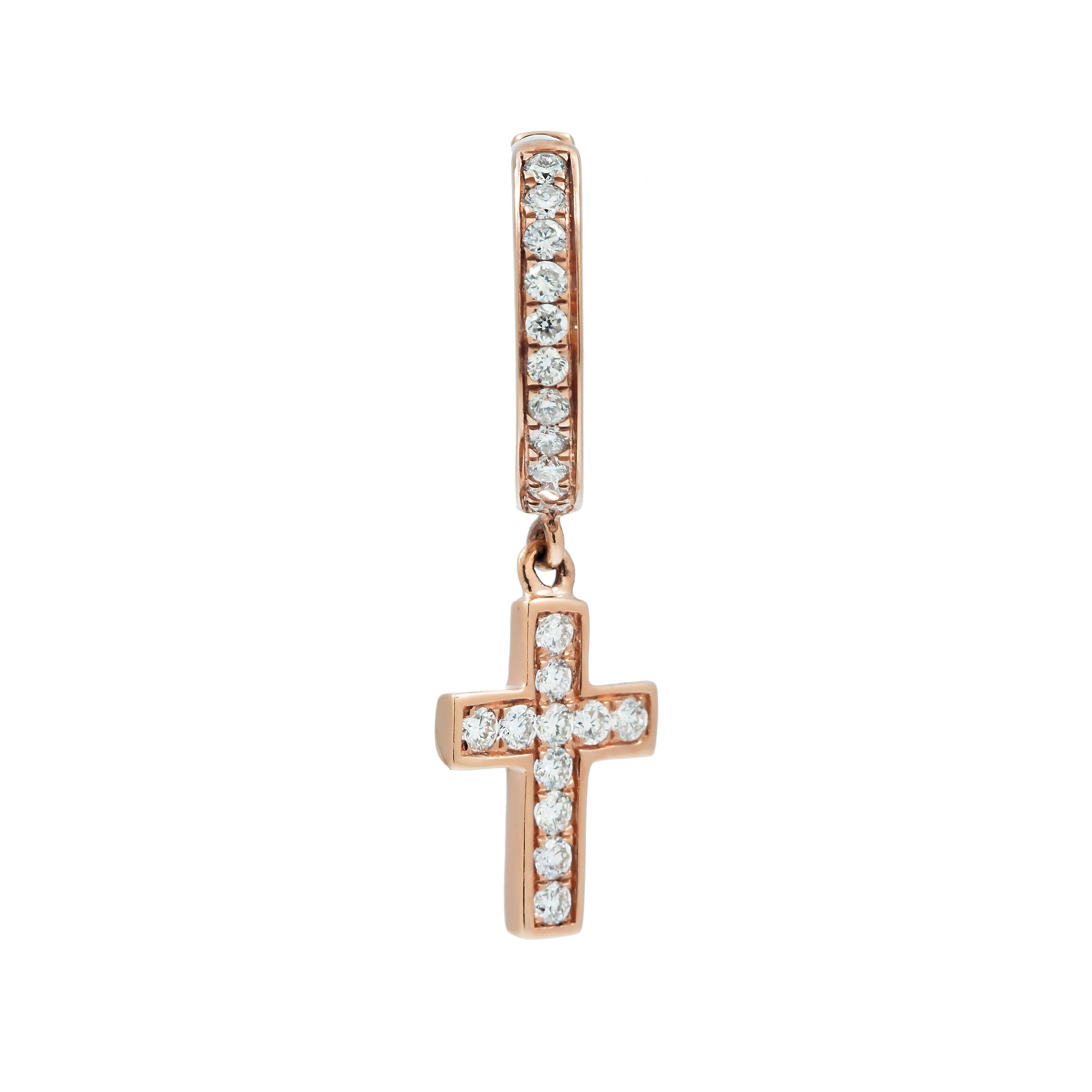 14K GOLD DIAMOND DANGLING CROSS EARRINGS 0.55 CTW