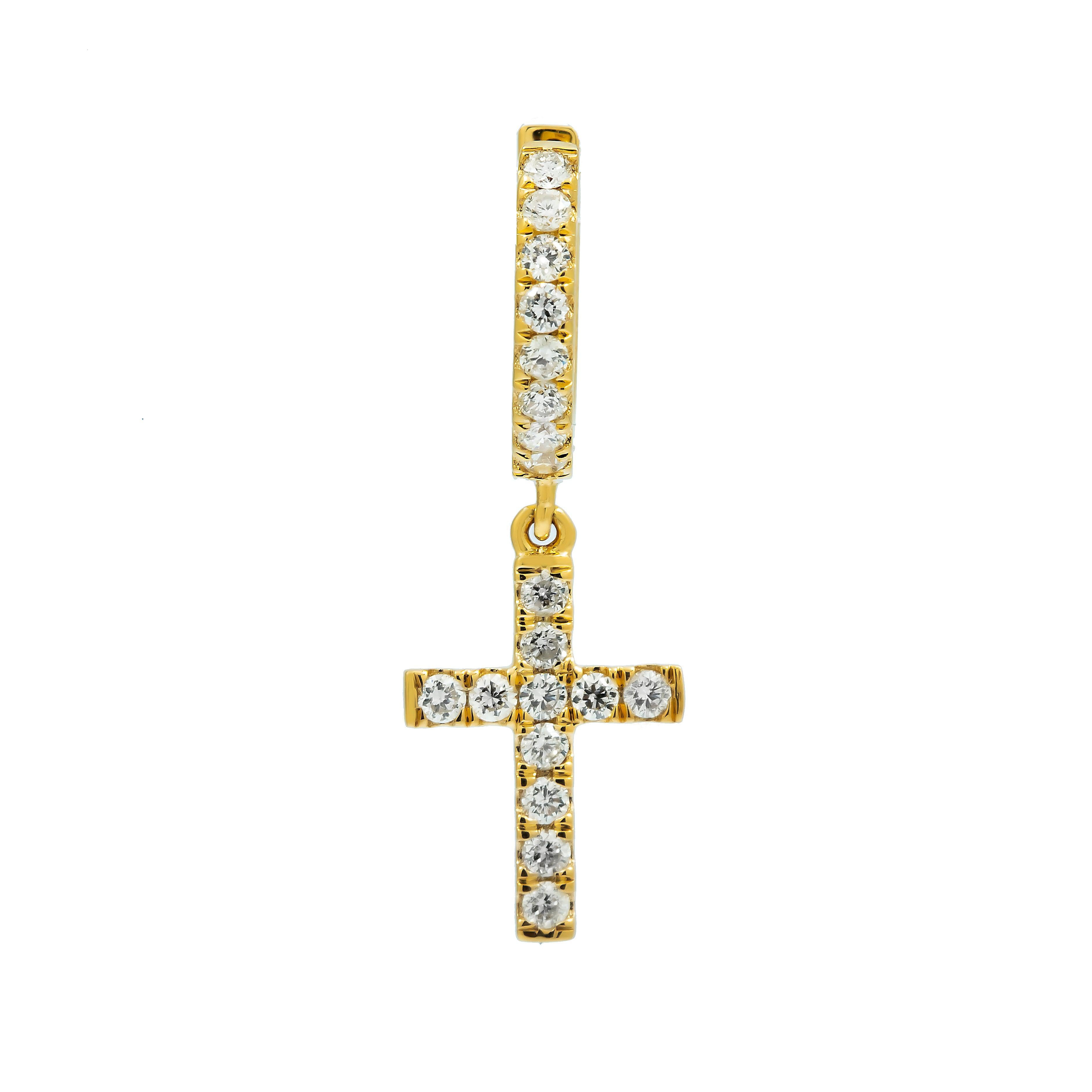 14K GOLD DIAMOND DANGLING CROSS EARRINGS 0.65 CTW