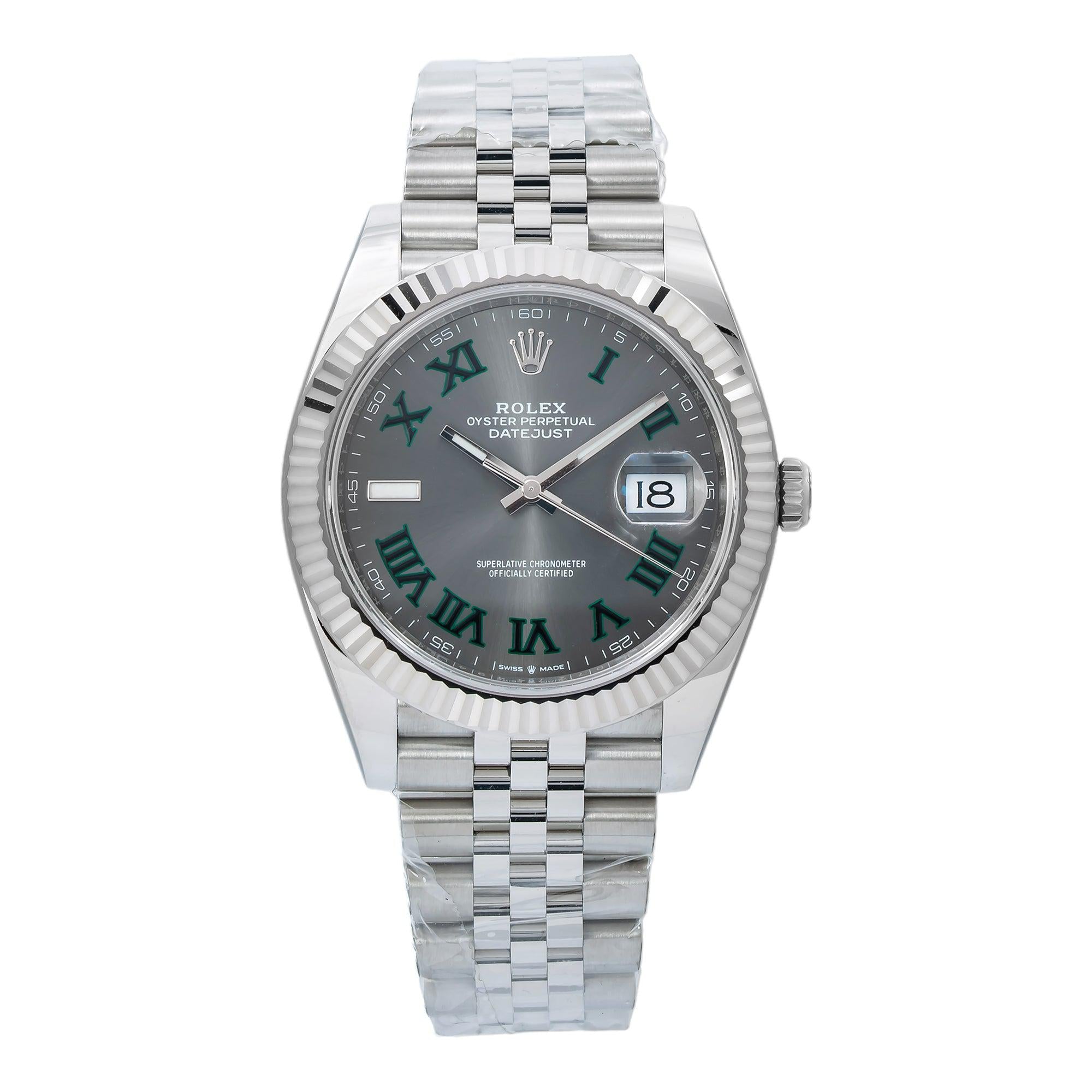 Rolex Datejust 41MM 126334 Slate Gray Roman Dial White Gold Fluted Bezel Stainless Steel Jubilee Bracelet