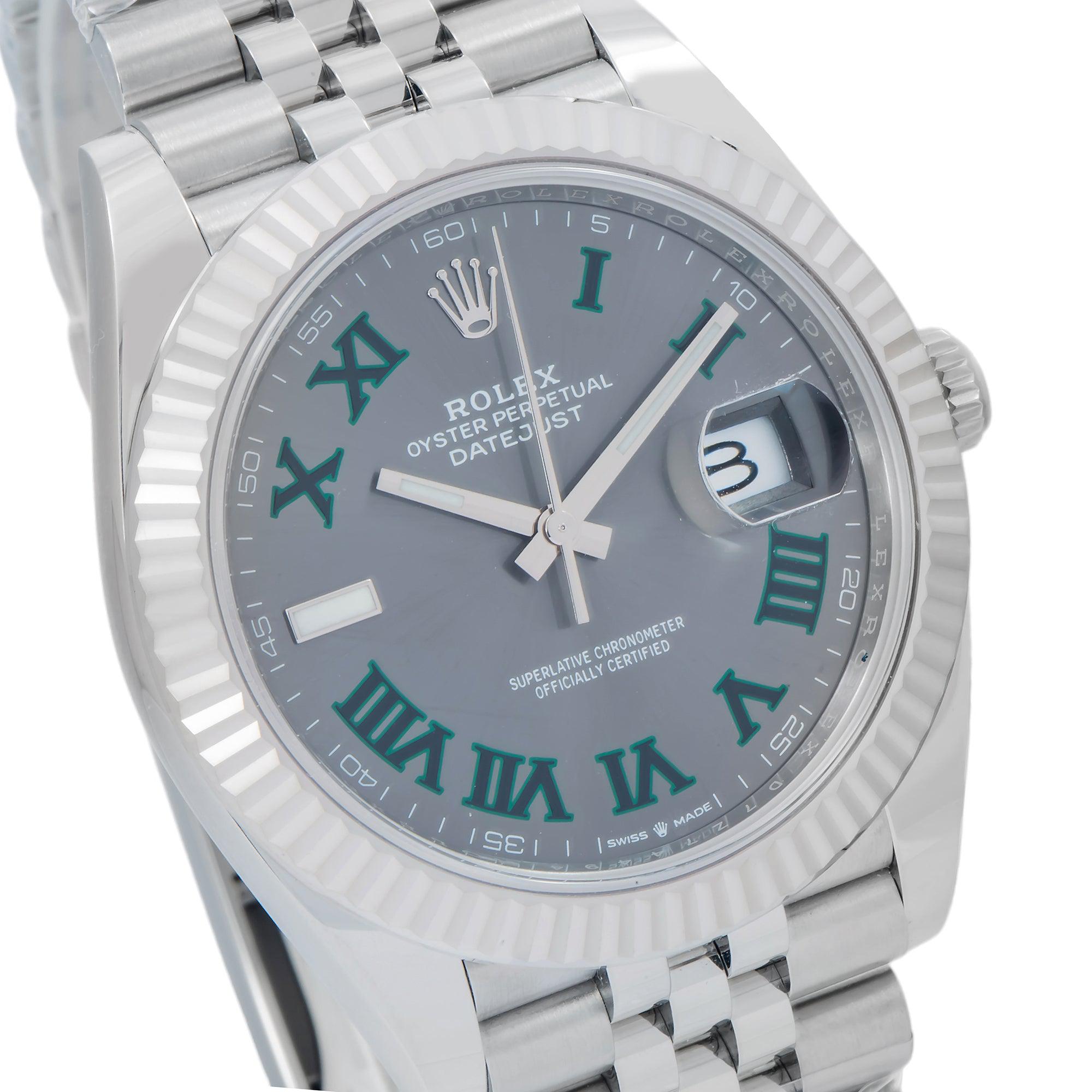 Rolex Datejust 41MM 126334 Wimbledon Slate Gray Roman Dial Fluted Bezel Stainless Steel Jubilee Bracelet