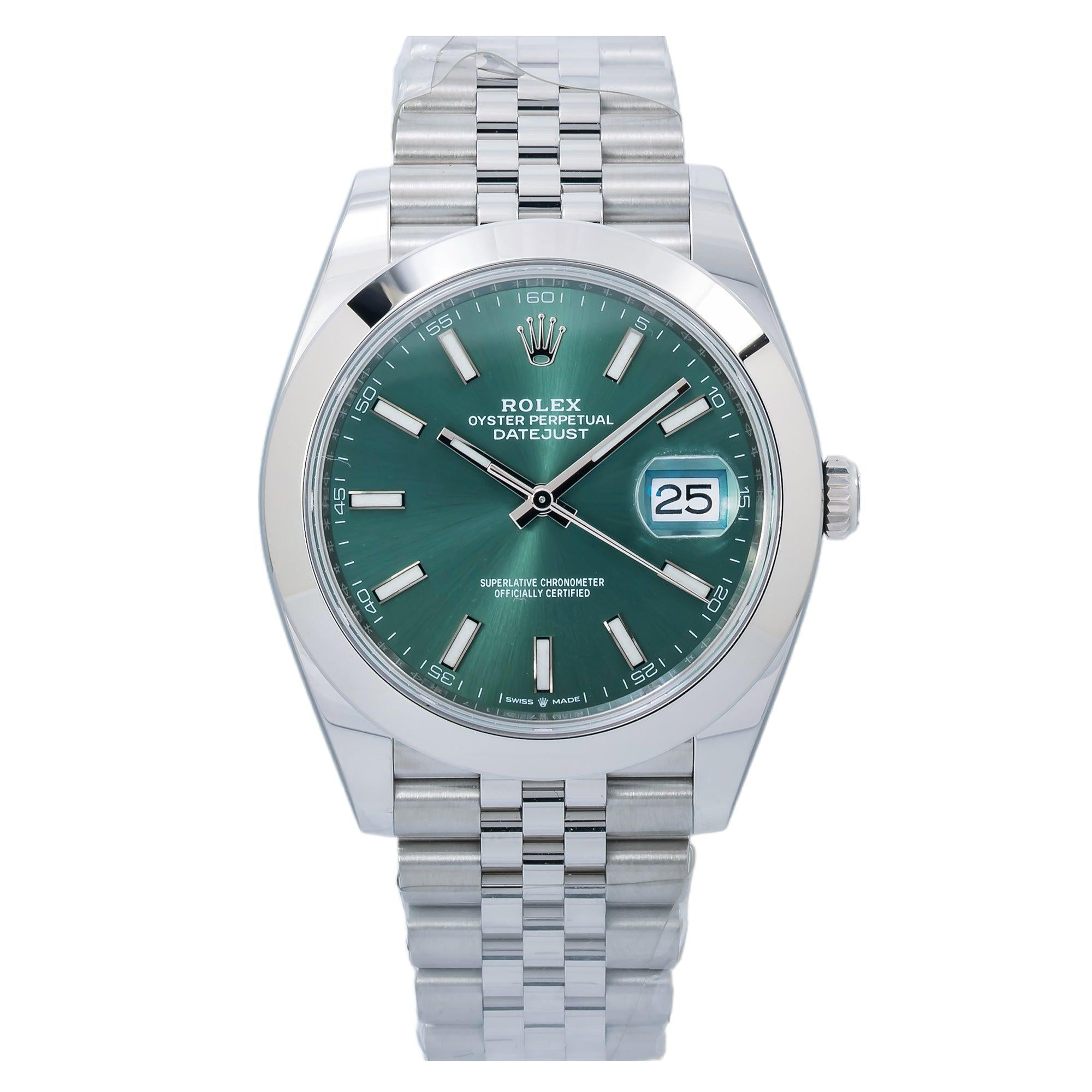 Rolex Datejust 41MM 126300 Green Dial Smooth Bezel Stainless Steel Jubilee Bracelet