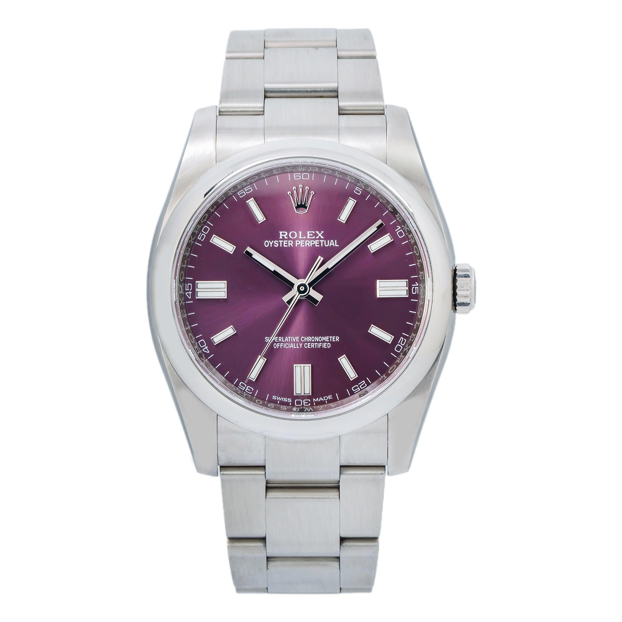 Rolex Oyster Perpetual 36MM 116000 Purple Dial Smooth Bezel Stainless Steel Oyster Bracelet