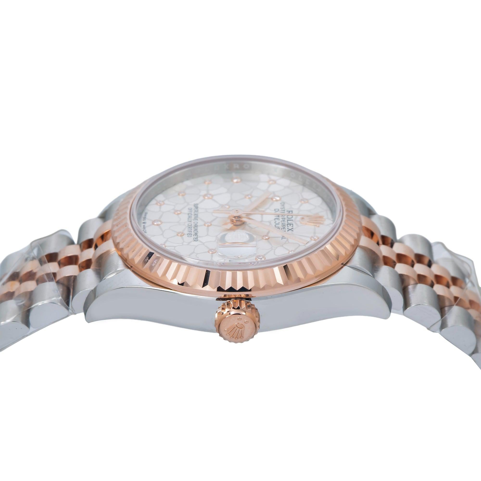 Rolex Datejust 31MM 278271 Silver Floral Diamond Dial Fluted Bezel Two Tone Rose Gold Jubilee Bracelet