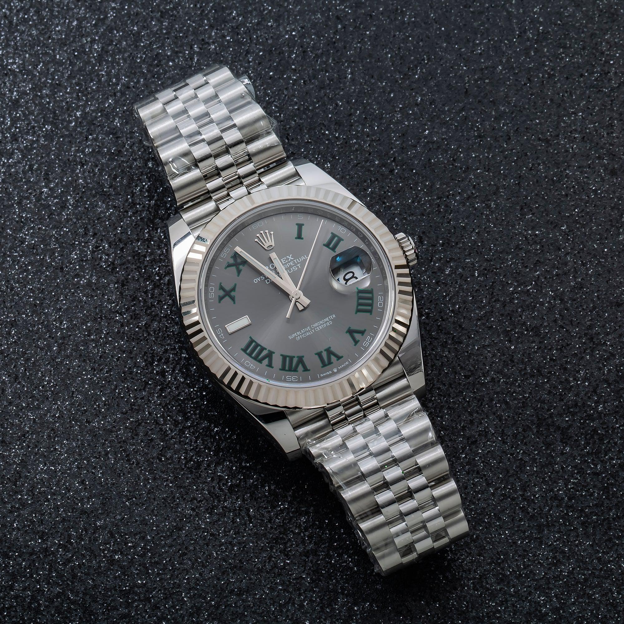 Rolex Datejust 41MM 126334 Wimbledon Slate Gray Roman Dial Fluted Bezel Stainless Steel Jubilee Bracelet