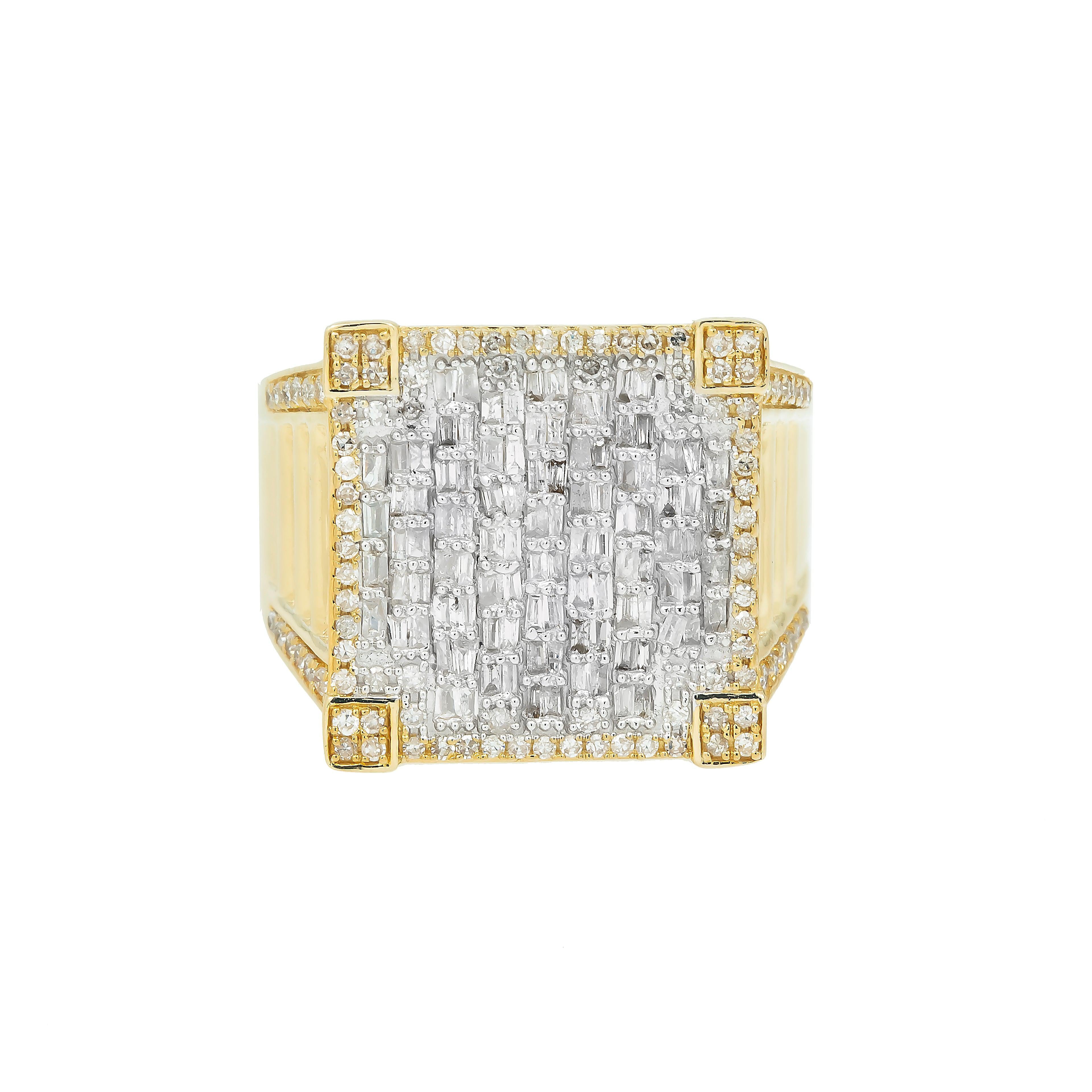 14K GOLD BAGUETTE DIAMOND SQUARE RING 1.70 CT
