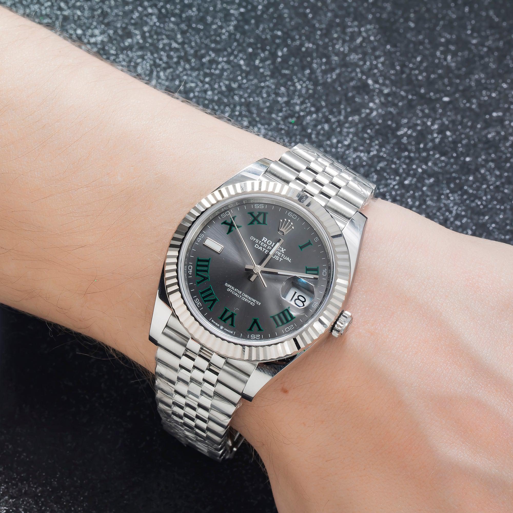 Rolex Datejust 41MM 126334 Wimbledon Slate Gray Roman Dial Fluted Bezel Stainless Steel Jubilee Bracelet