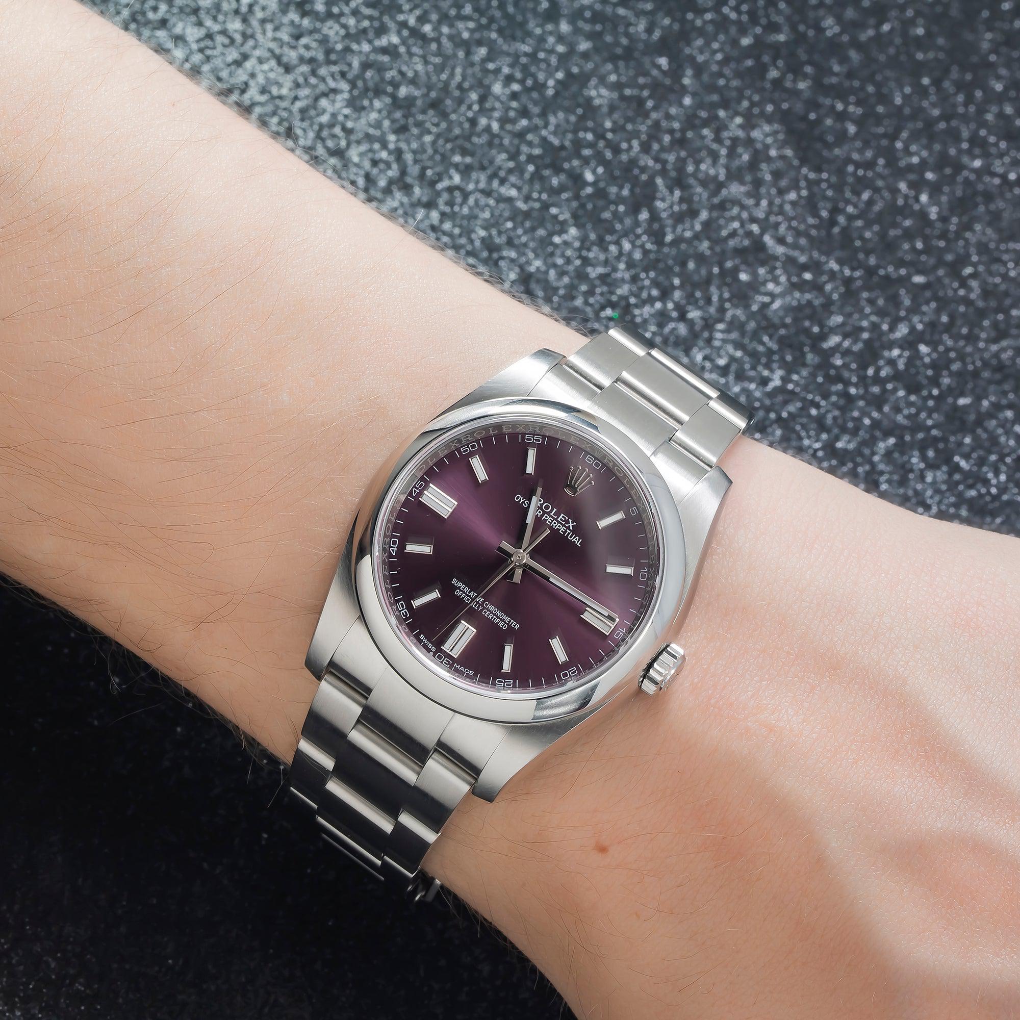 Rolex Oyster Perpetual 36MM 116000 Purple Dial Smooth Bezel Stainless Steel Oyster Bracelet