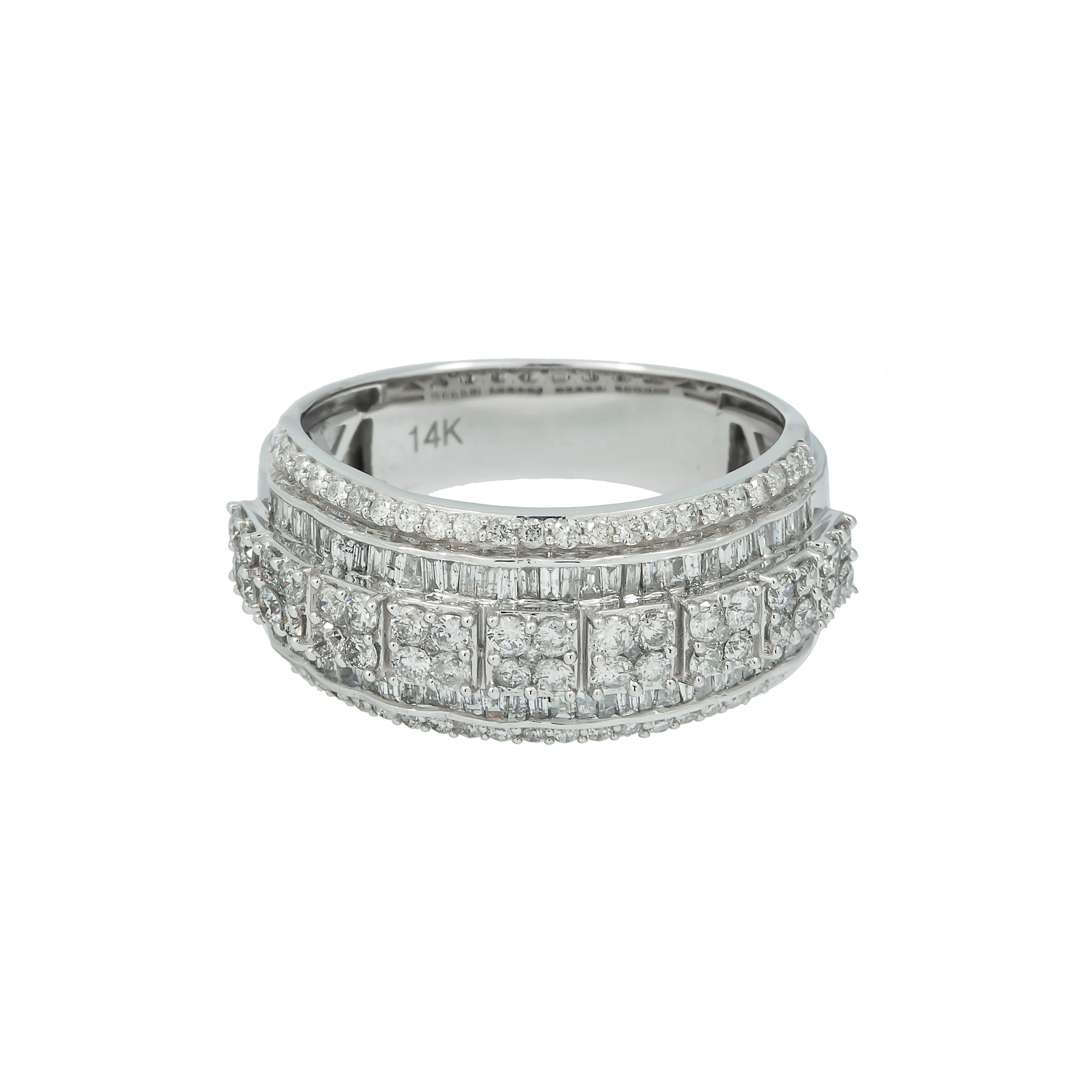 14K GOLD BAGUETTE AND ROUND DIAMOND BAND RING 1.65 CT