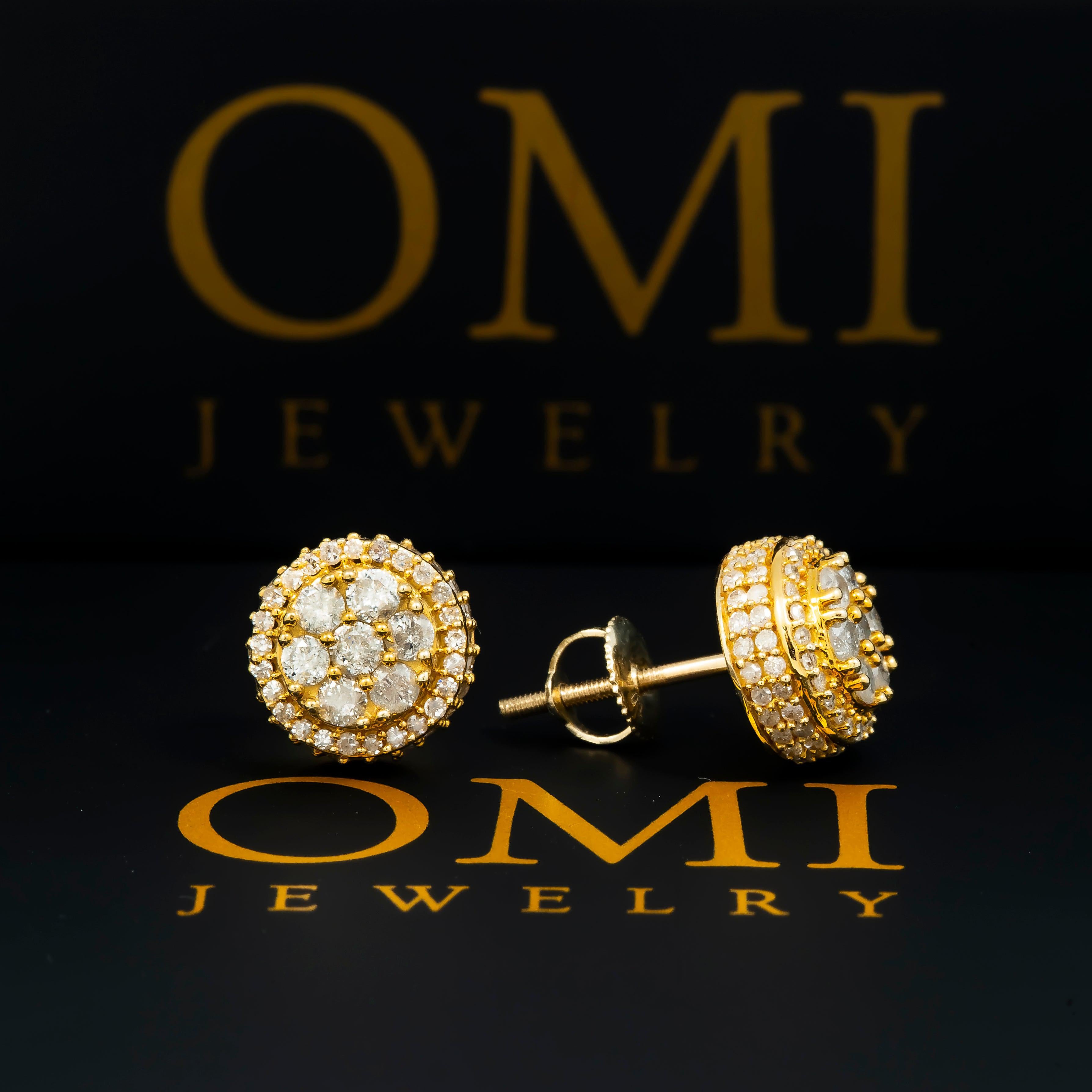 10K GOLD ROUND DIAMOND CLUSTER EARRINGS 0.93 CTW