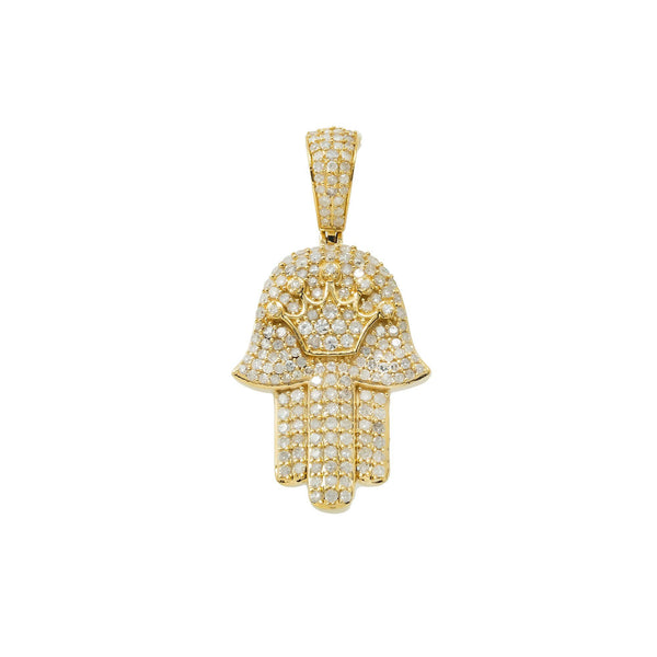 14K GOLD DIAMOND HAMSA WITH CROWN PENDANT 1.11 CT