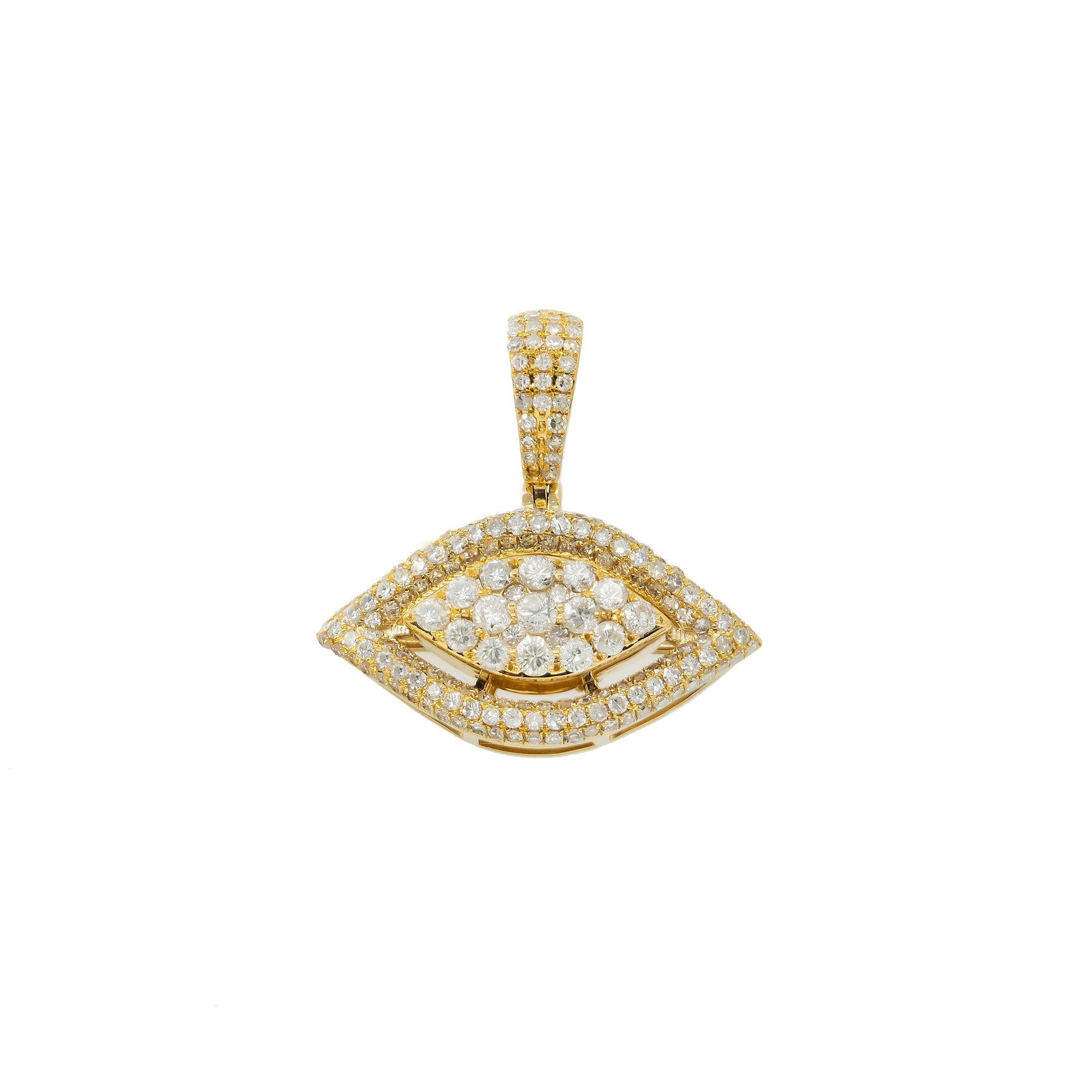 14K GOLD ROUND DIAMOND EYE PENDANT 1.26 CT