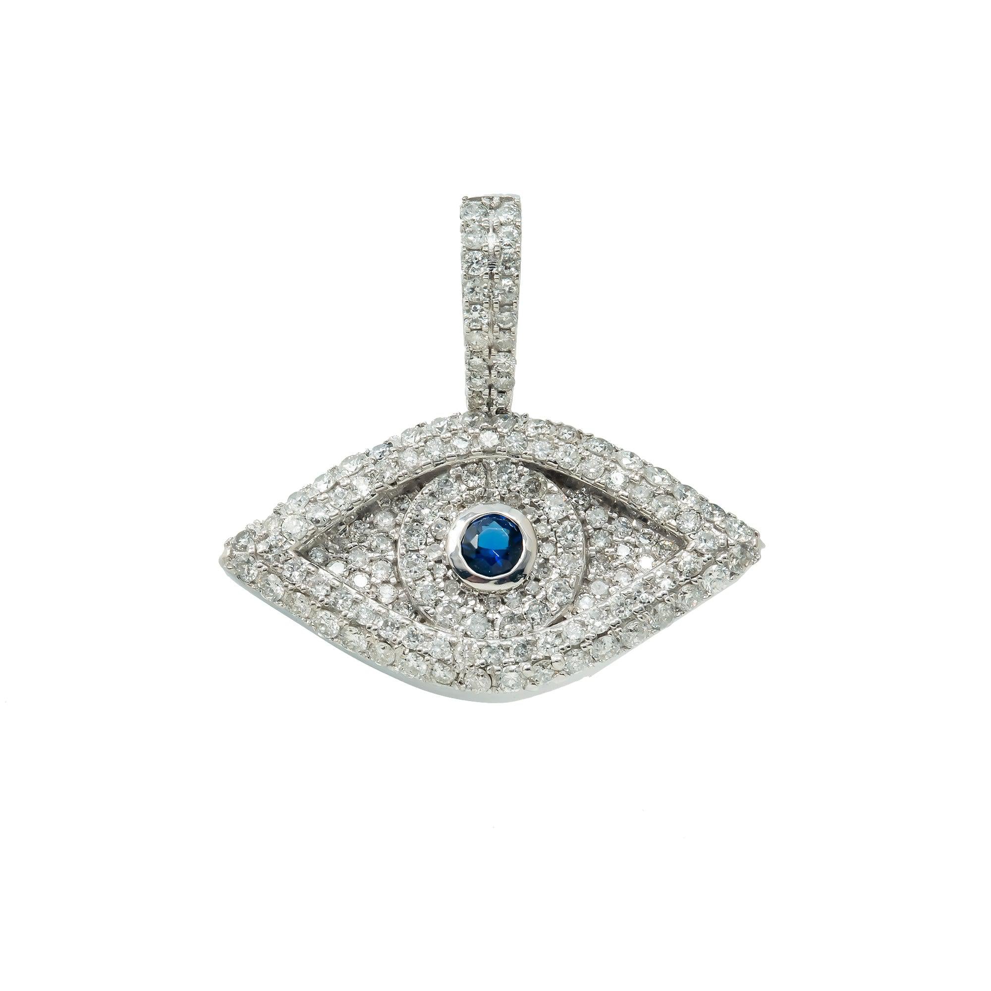 14K GOLD DIAMOND EYE PENDANT WITH BLUE STONE 1.67 CTW