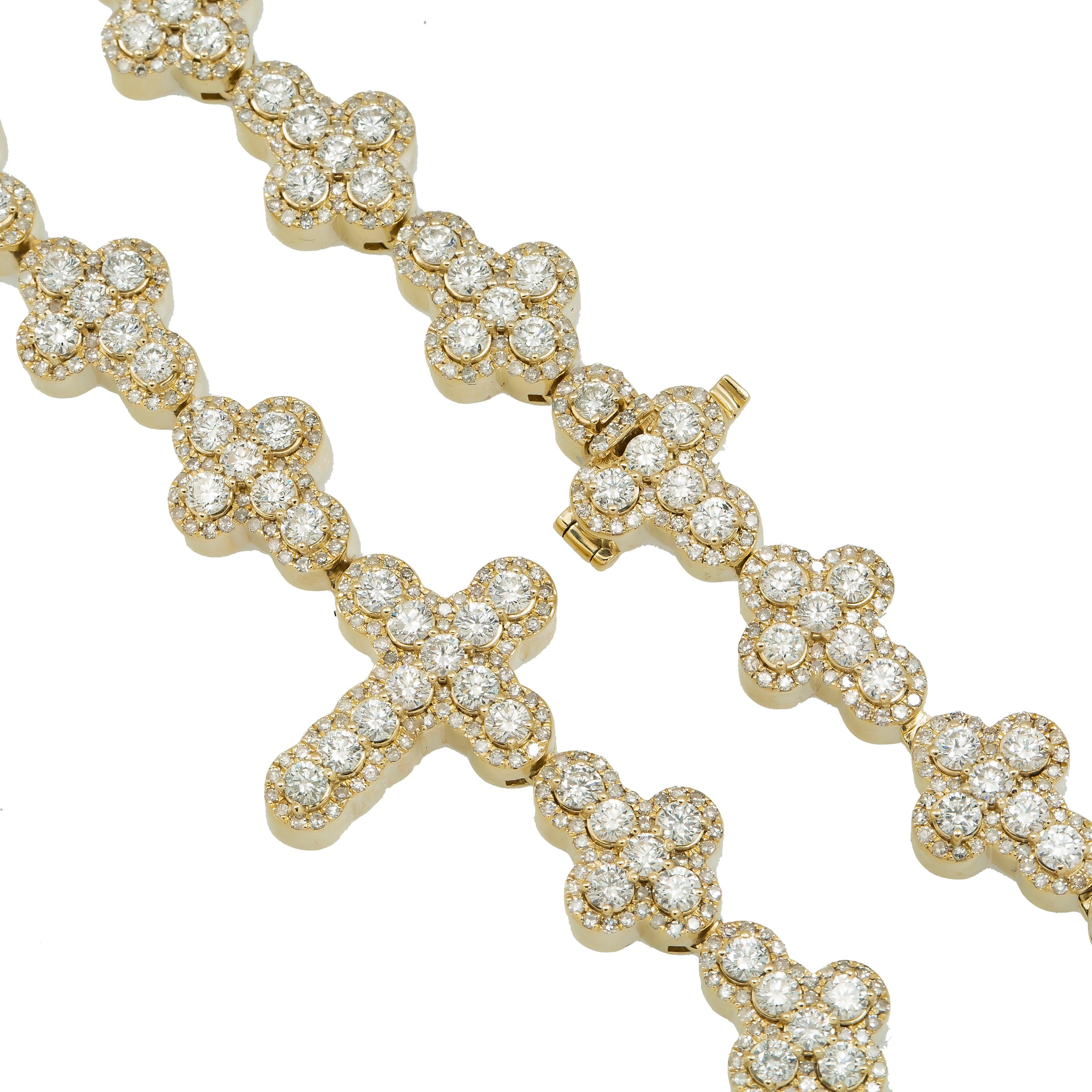 10K GOLD 11.7MM ROUND DIAMOND CROSS CHAIN 27.76 CT
