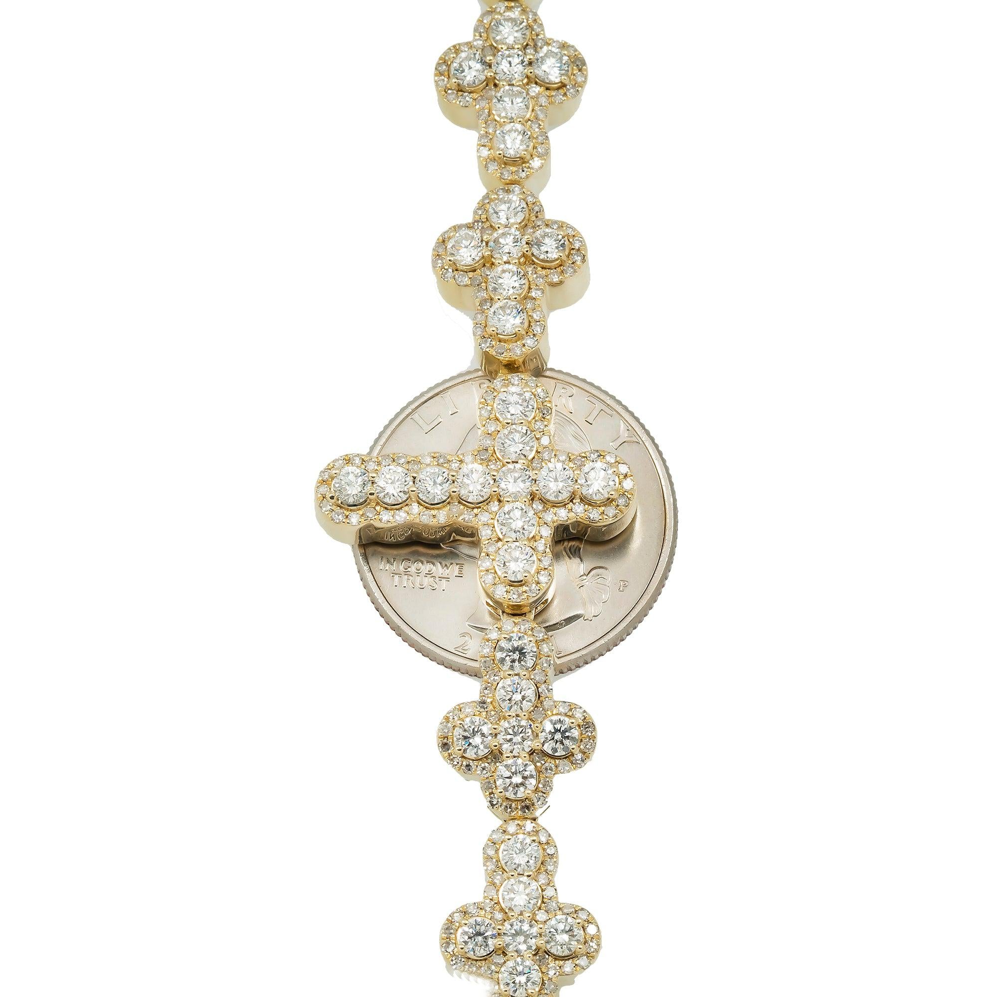 10K GOLD 11.7MM ROUND DIAMOND CROSS CHAIN 27.76 CT