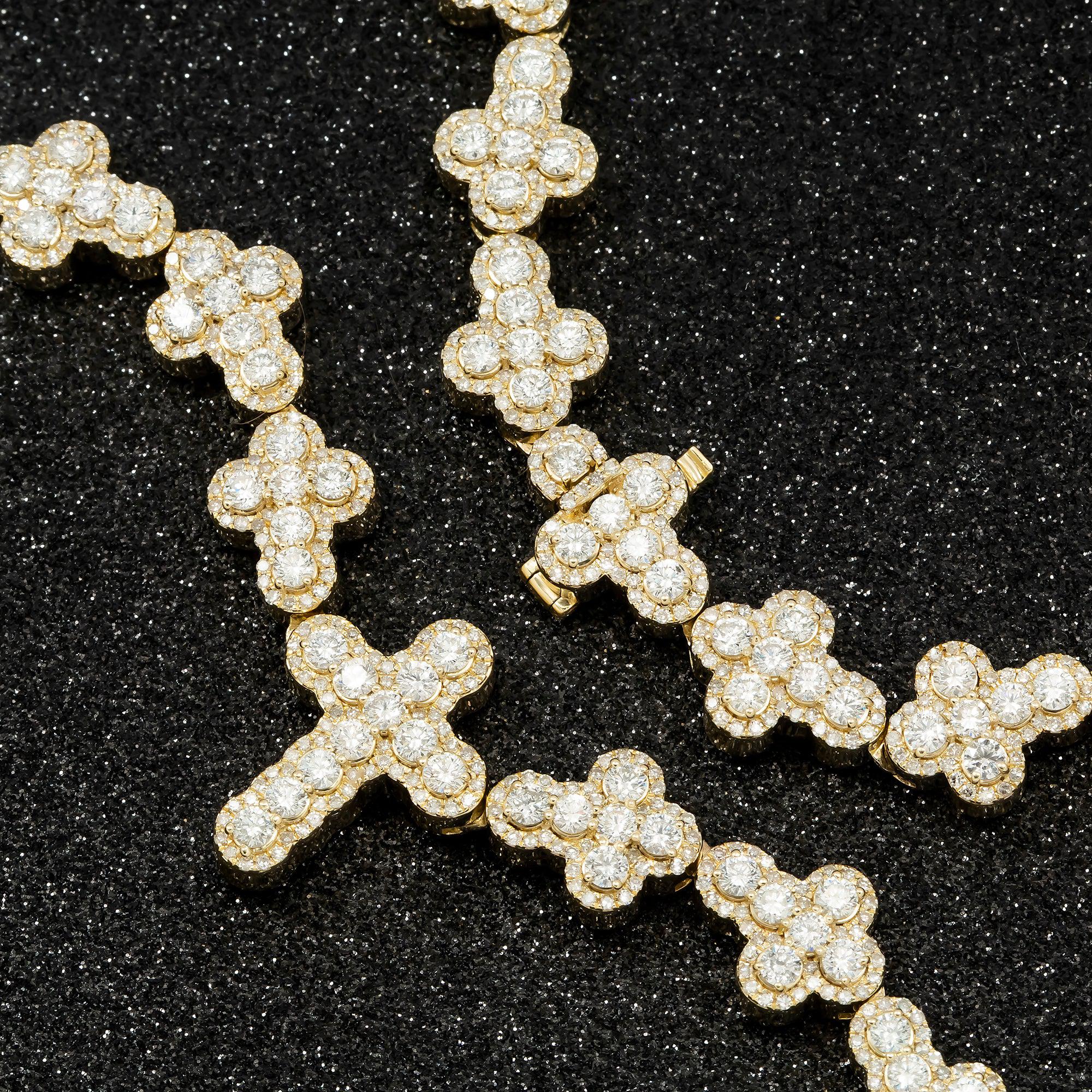 10K GOLD 11.7MM ROUND DIAMOND CROSS CHAIN 27.76 CT