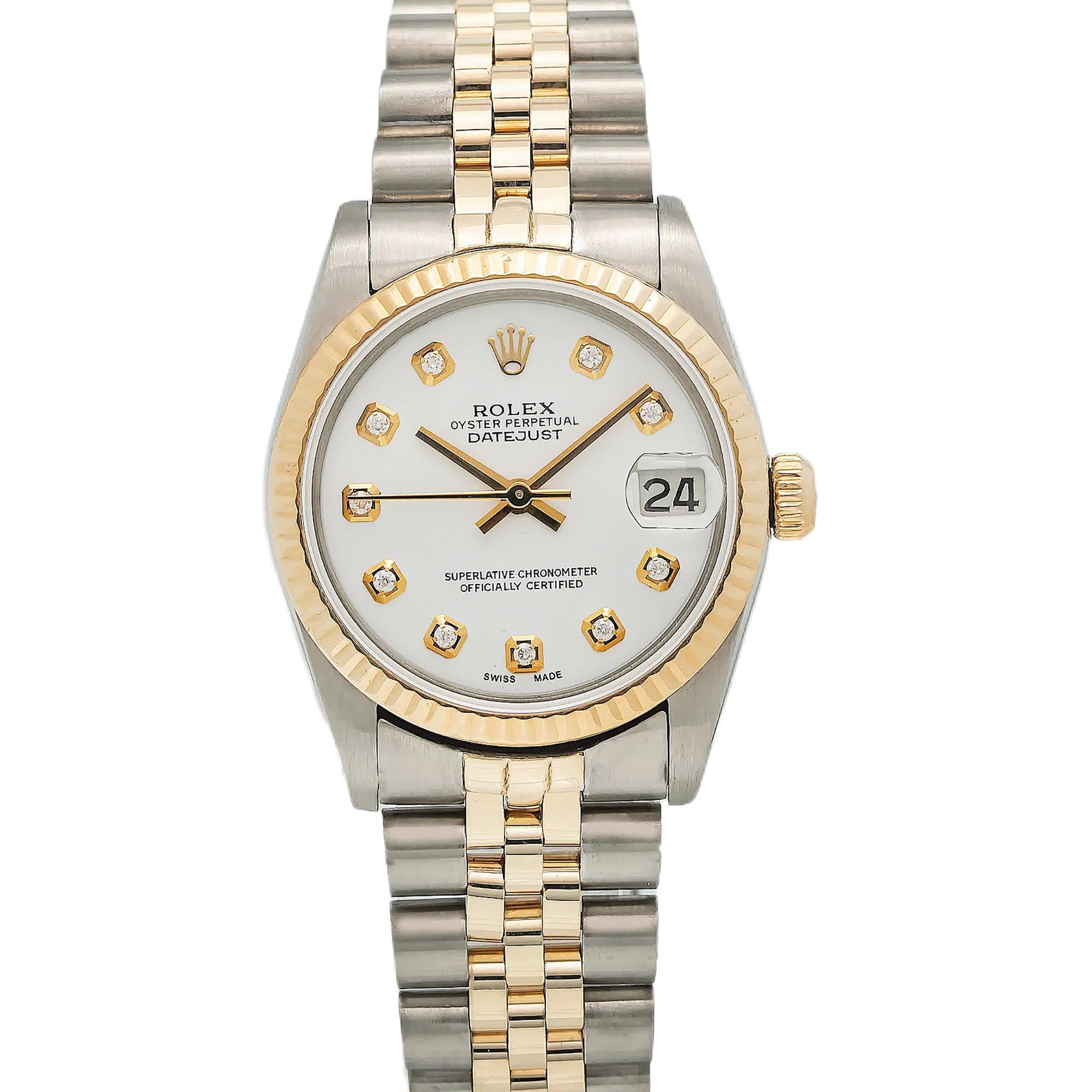 Rolex Datejust 36MM 16013 White Diamond Dial Yellow Gold Fluted Bezel Two Tone Jubilee Bracelet