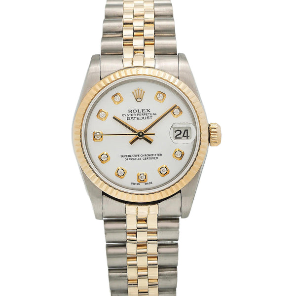 Rolex women's datejust two tone best sale fluted custom silver diamond dial