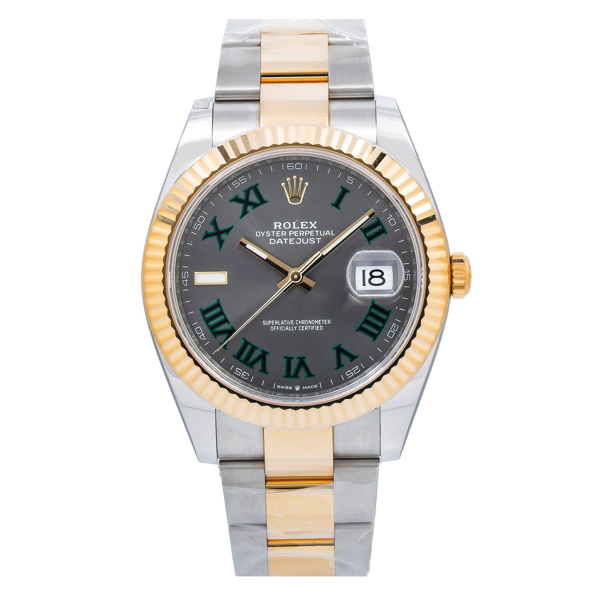 Rolex Datejust 41MM 126333 Slate Gray Roman Dial Yellow Gold Fluted Bezel Two Tone Oyster Bracelet
