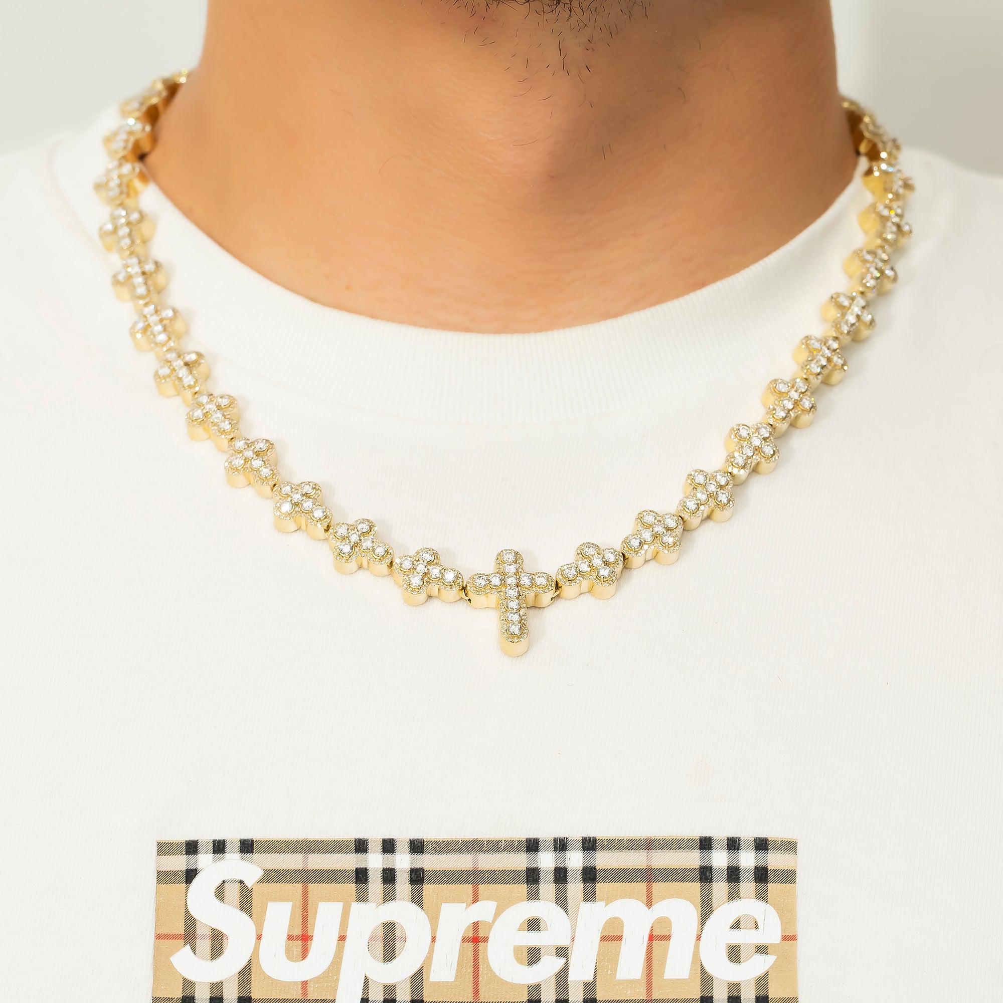 10K GOLD 11.7MM ROUND DIAMOND CROSS CHAIN 27.76 CT