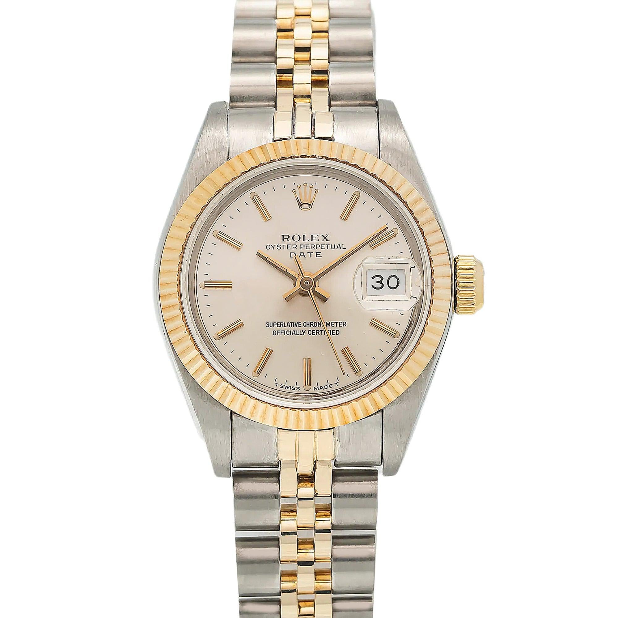 Rolex Datejust 26MM 69240 Silver Dial Yellow Gold Fluted Bezel Two Tone Jubilee Bracelet