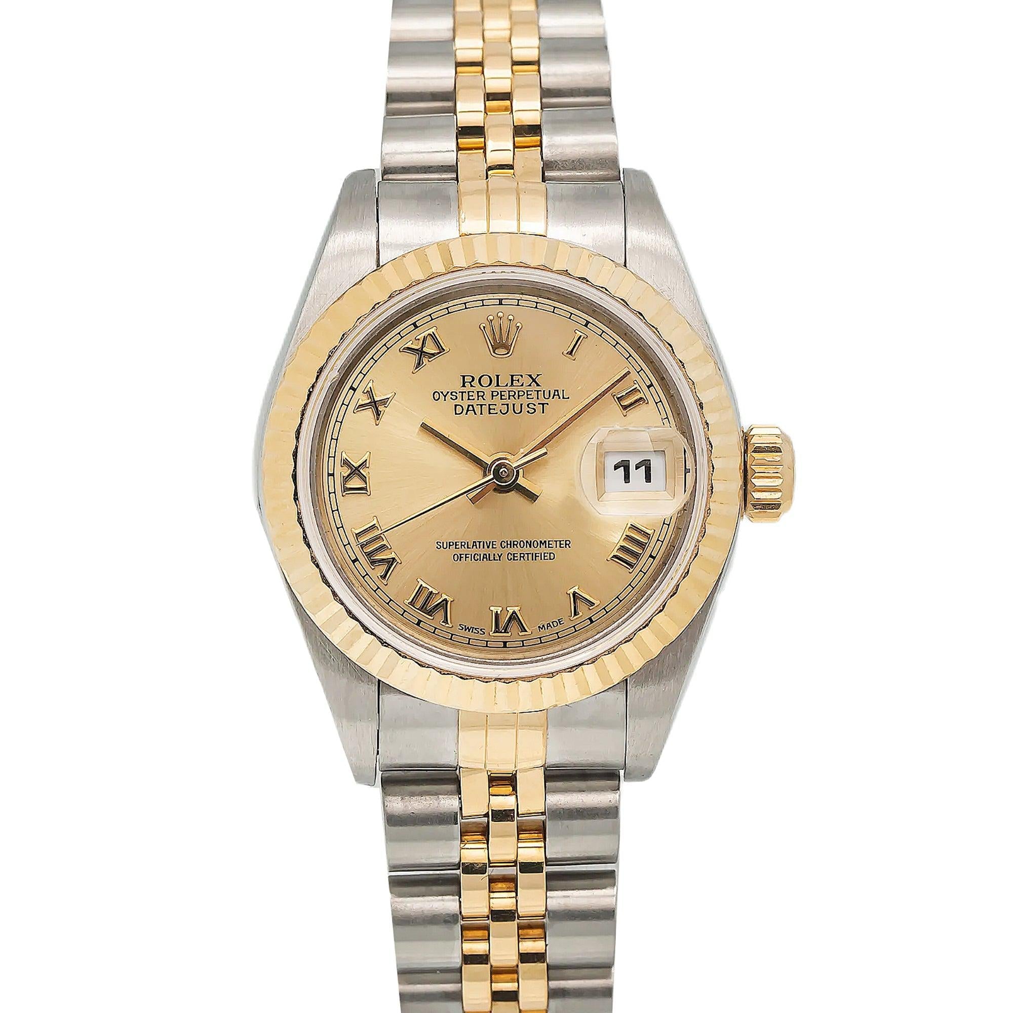 Rolex Datejust 26MM 6917 Champagne Roman Dial Yellow Gold Fluted Bezel Two Tone Jubilee Bracelet