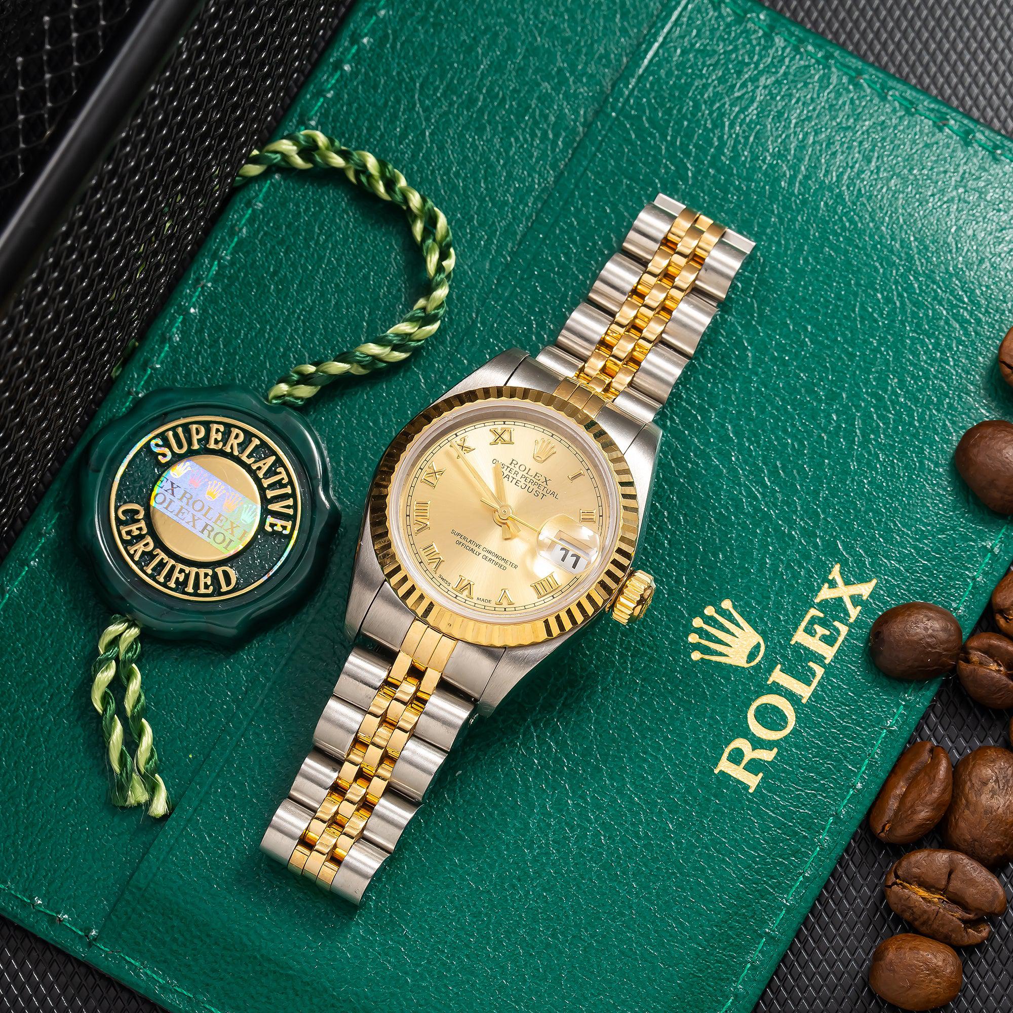 Rolex Datejust 26MM 6917 Champagne Roman Dial Fluted Bezel Two Tone Yellow Gold Jubilee Bracelet
