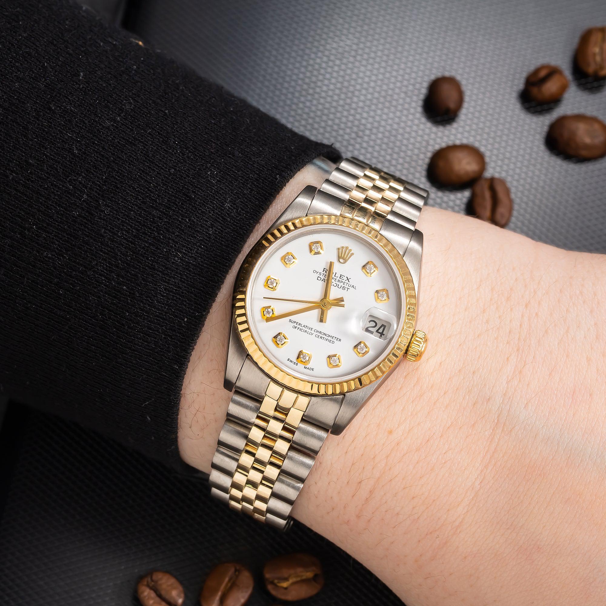 Rolex Datejust 36MM 16013 White Diamond Dial Fluted Bezel Two Tone Yellow Gold Jubilee Bracelet