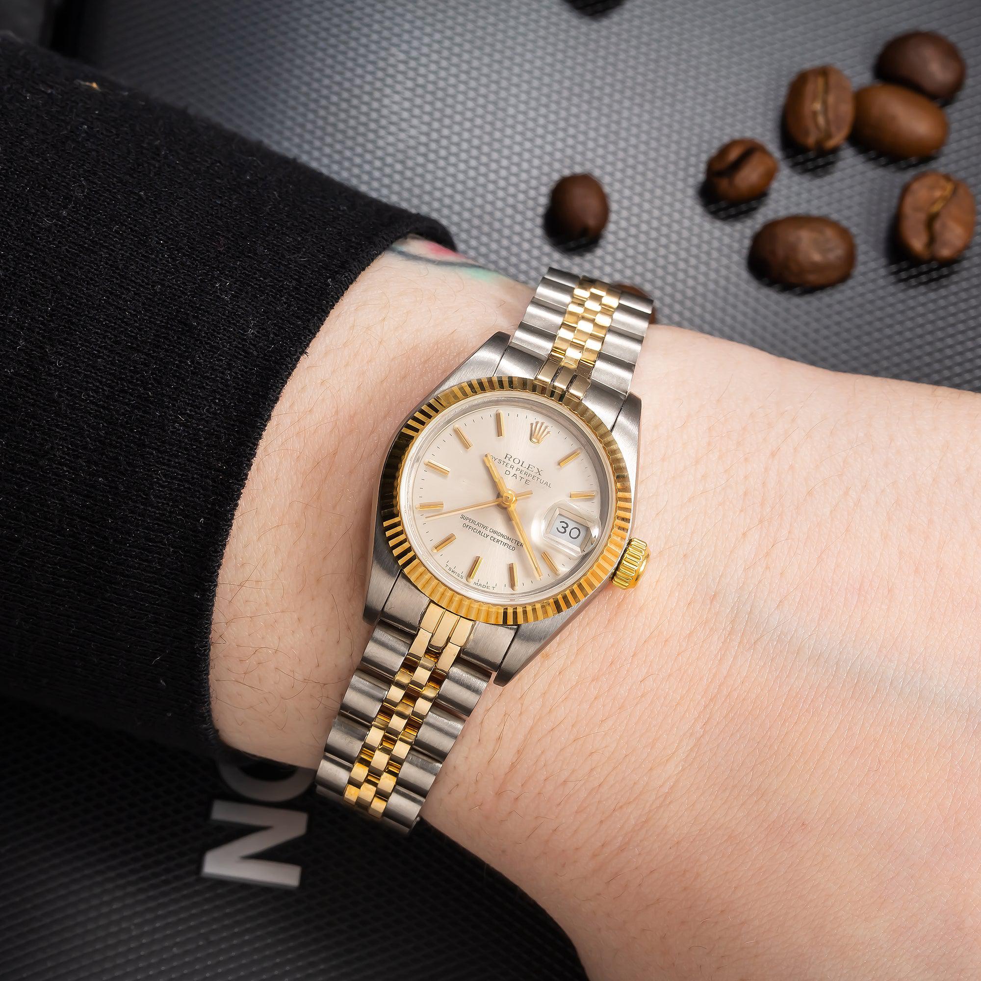 Rolex Datejust 26MM 69240 Silver Dial Fluted Bezel Two Tone Yellow Gold Jubilee Bracelet