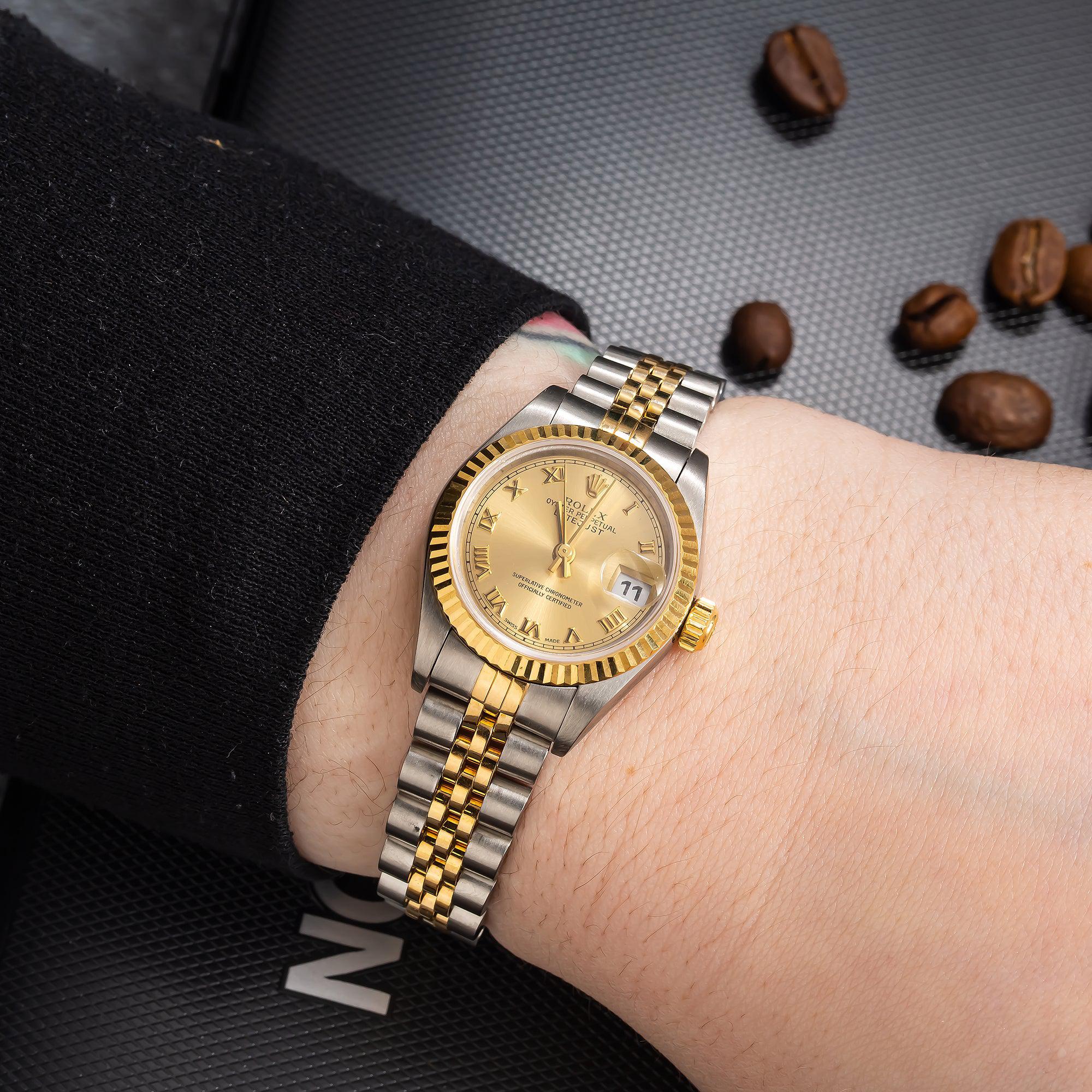 Rolex Datejust 26MM 6917 Champagne Roman Dial Fluted Bezel Two Tone Yellow Gold Jubilee Bracelet