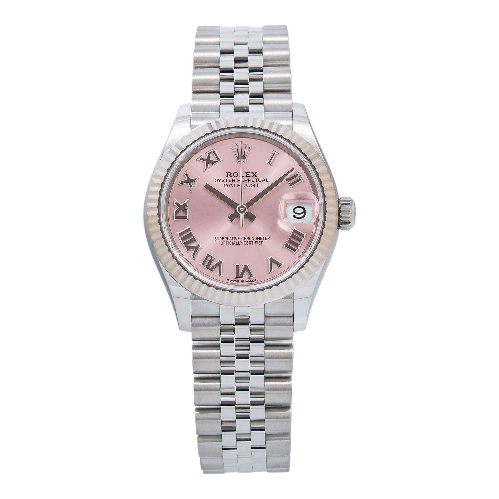 Rolex Datejust 31MM 278274 Pink Roman Dial White Gold Fluted Bezel