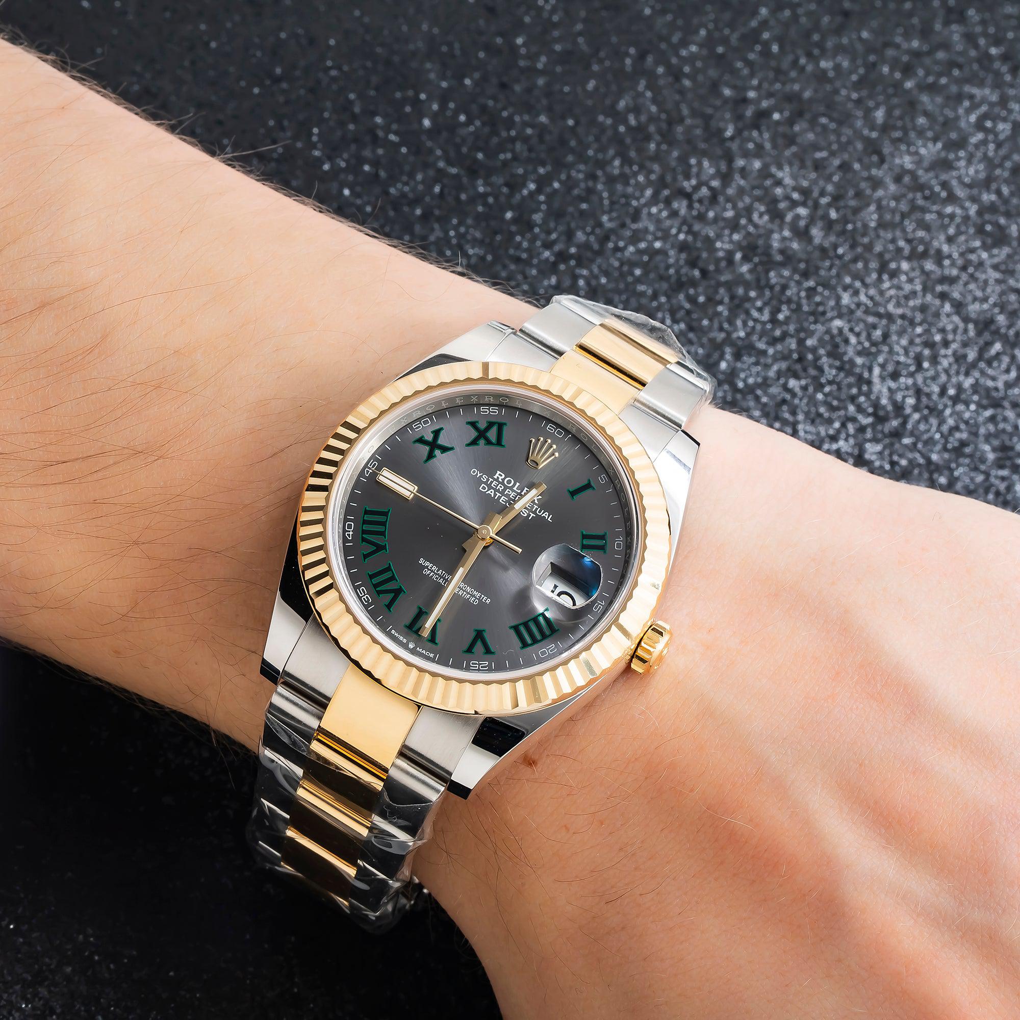 Rolex Datejust 41MM 126333 Wimbledon Gray Roman Dial Fluted Bezel Two Tone Yellow Gold Oyster Bracelet