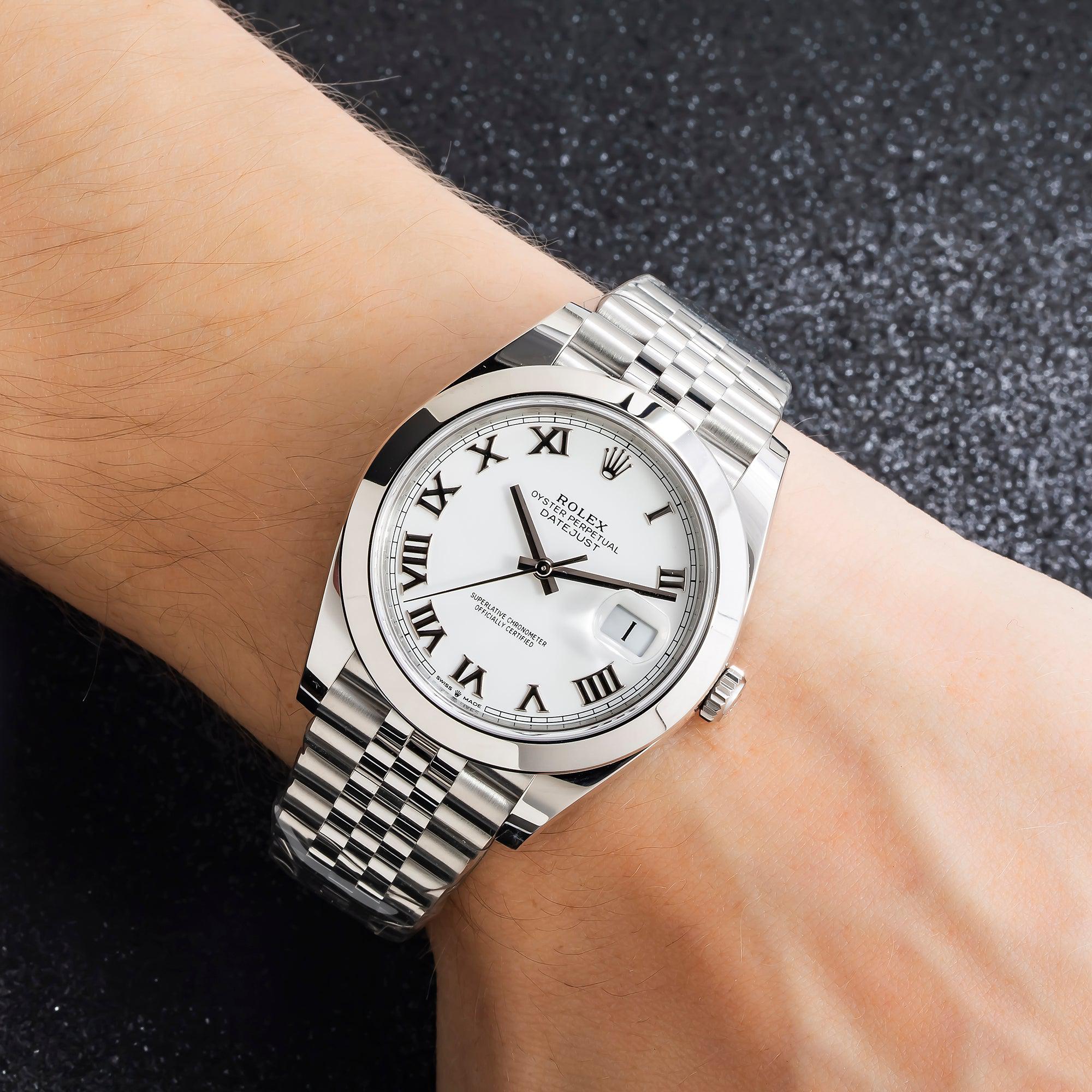 Rolex Datejust 41MM 126300 White Roman Dial Smooth Bezel Stainless Steel Jubilee Bracelet