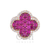 14K GOLD BAGUETTE DIAMOND AND RUBY GEMSTONE CLOVER STATEMENT RING 6.99 CTW
