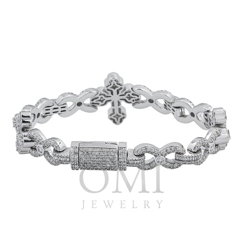 10K GOLD ROUND AND BAGUETTE DIAMONDS CROSS INFINITY CHAIN BRACELET 8.95 CT